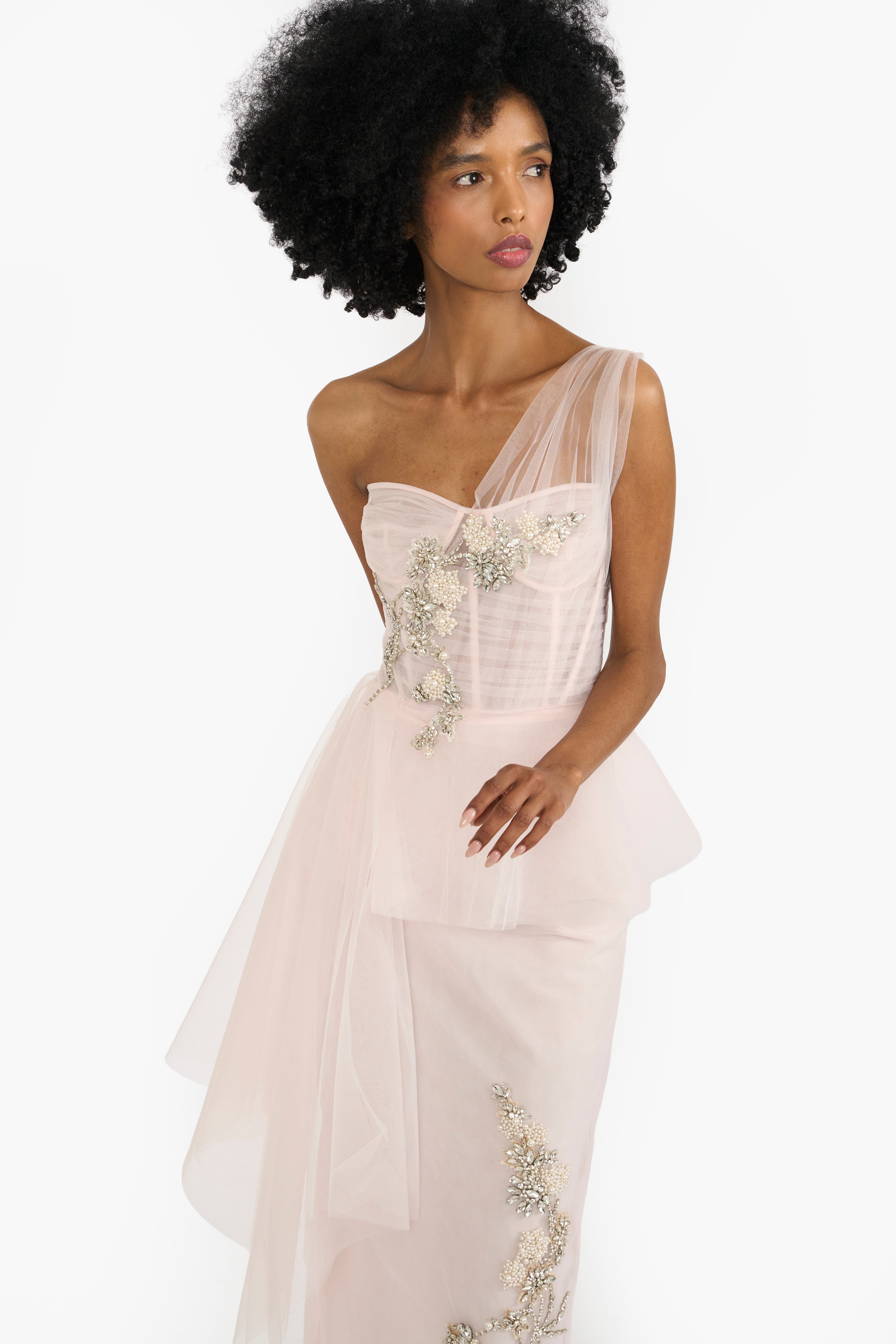 Crystal Embellished Tulle Pencil Dress