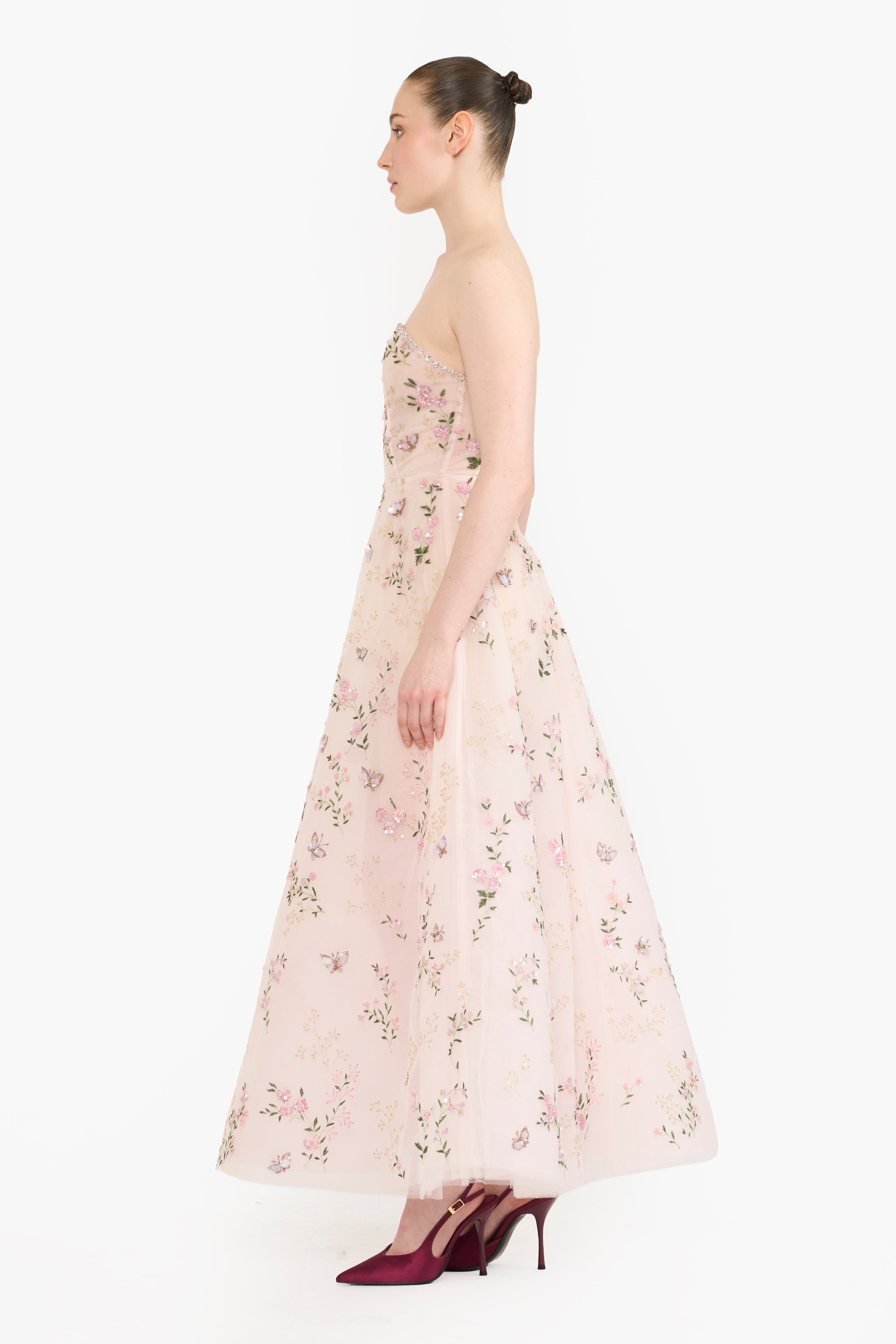 Embroidered Tulle Tea Length Maxi