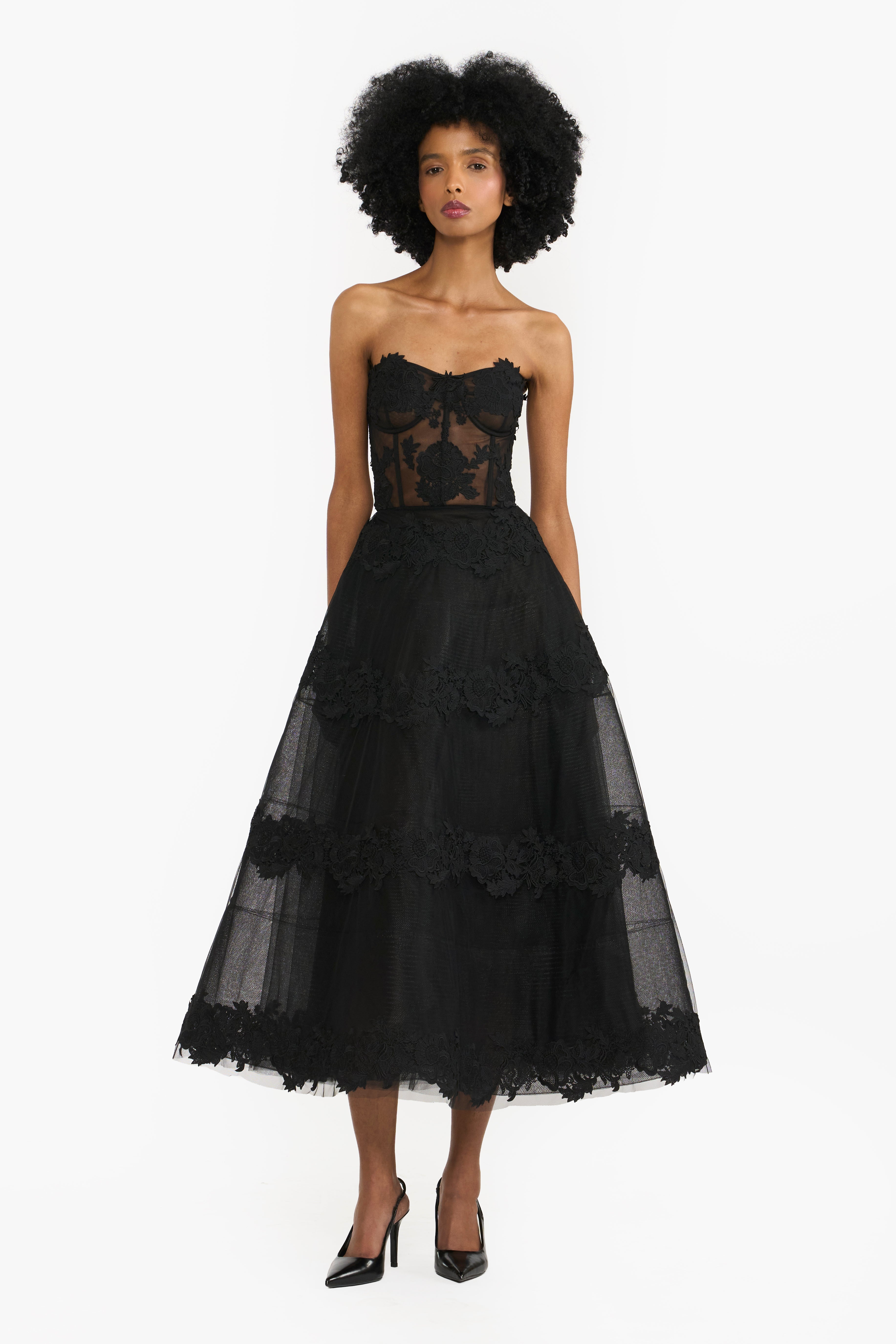 Flat Tulle Midi With Guipure Lace