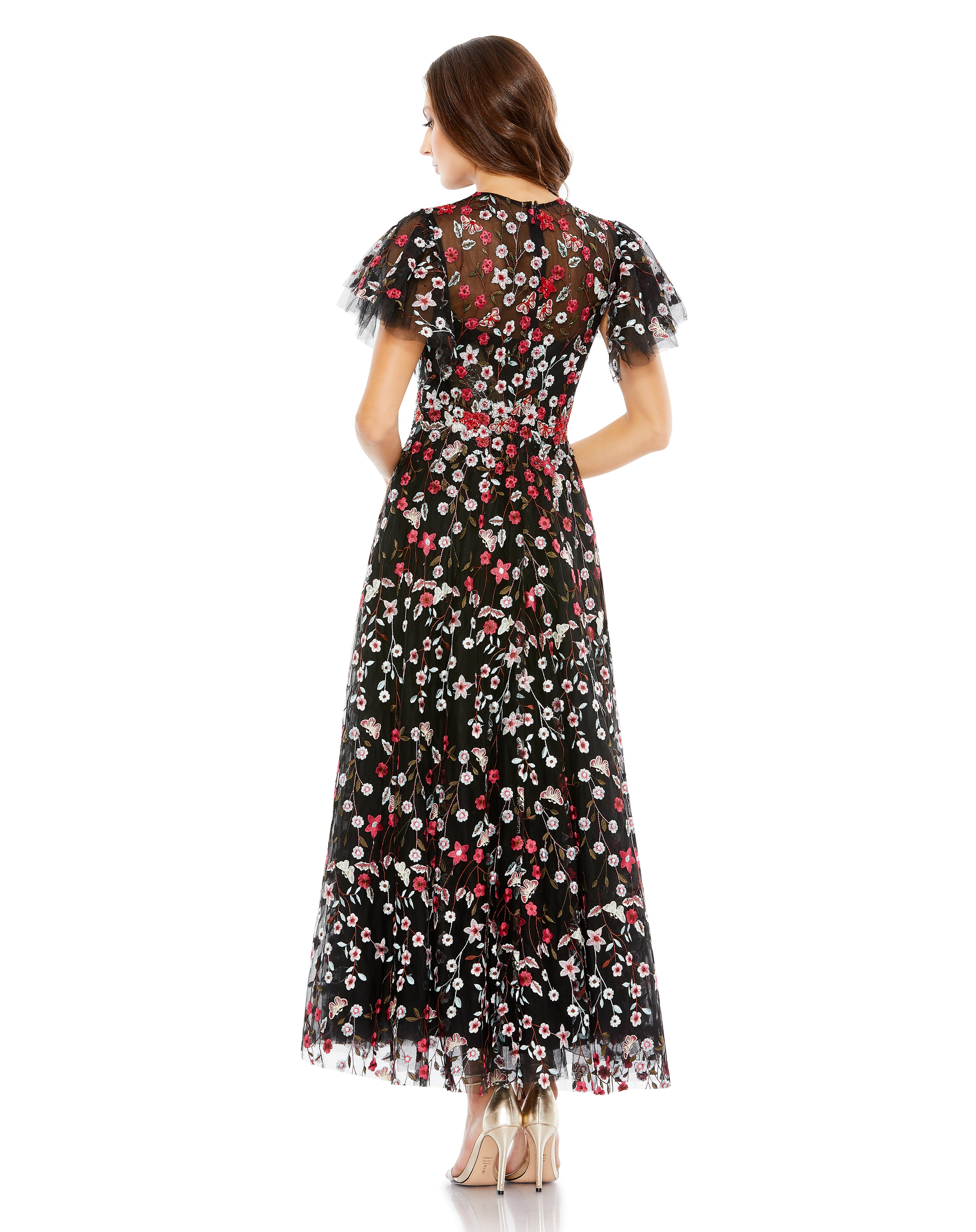 Embellished Butterfly Tea Length A Line Dress