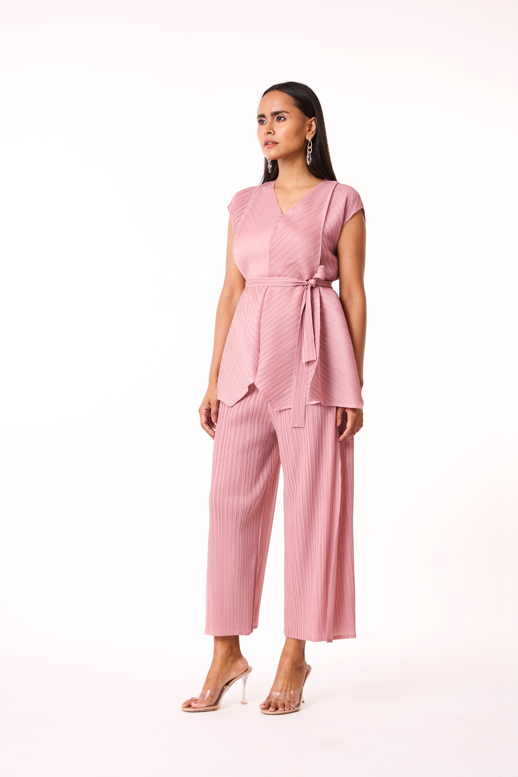 Nia V Neck Co-Ord Set - Ash Pink