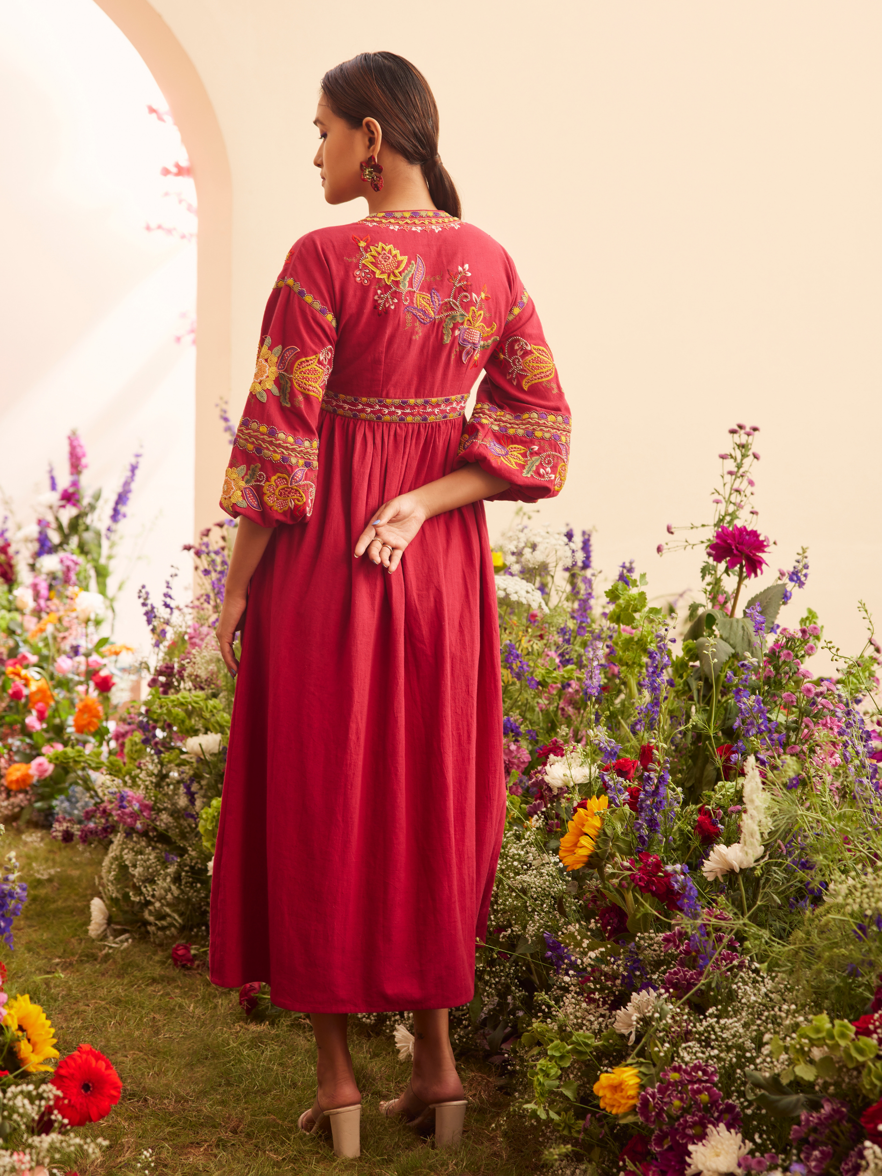 Fuchsia Embroidered Midi Dress