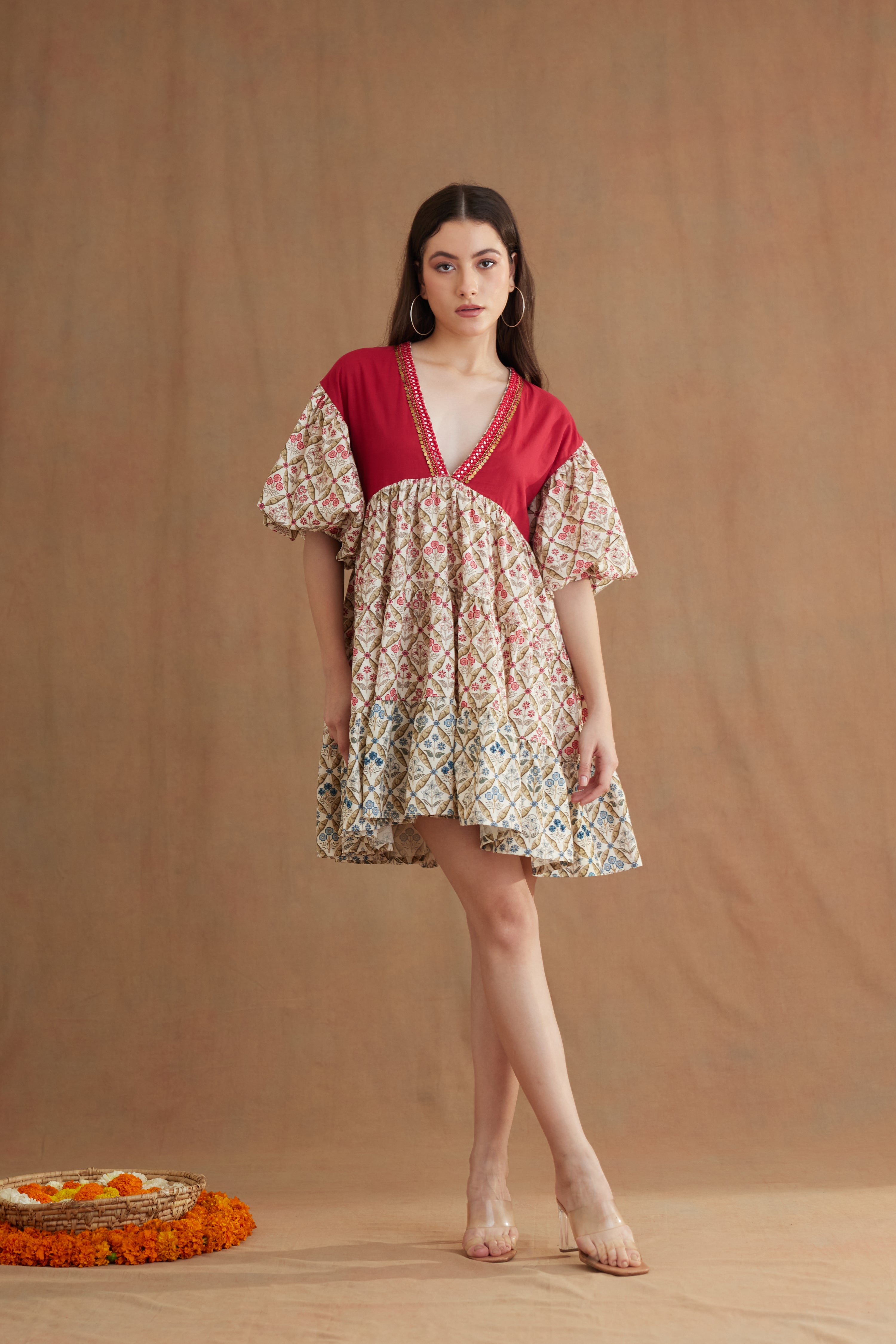 Tobacco Hand Embroidered Tier Dress