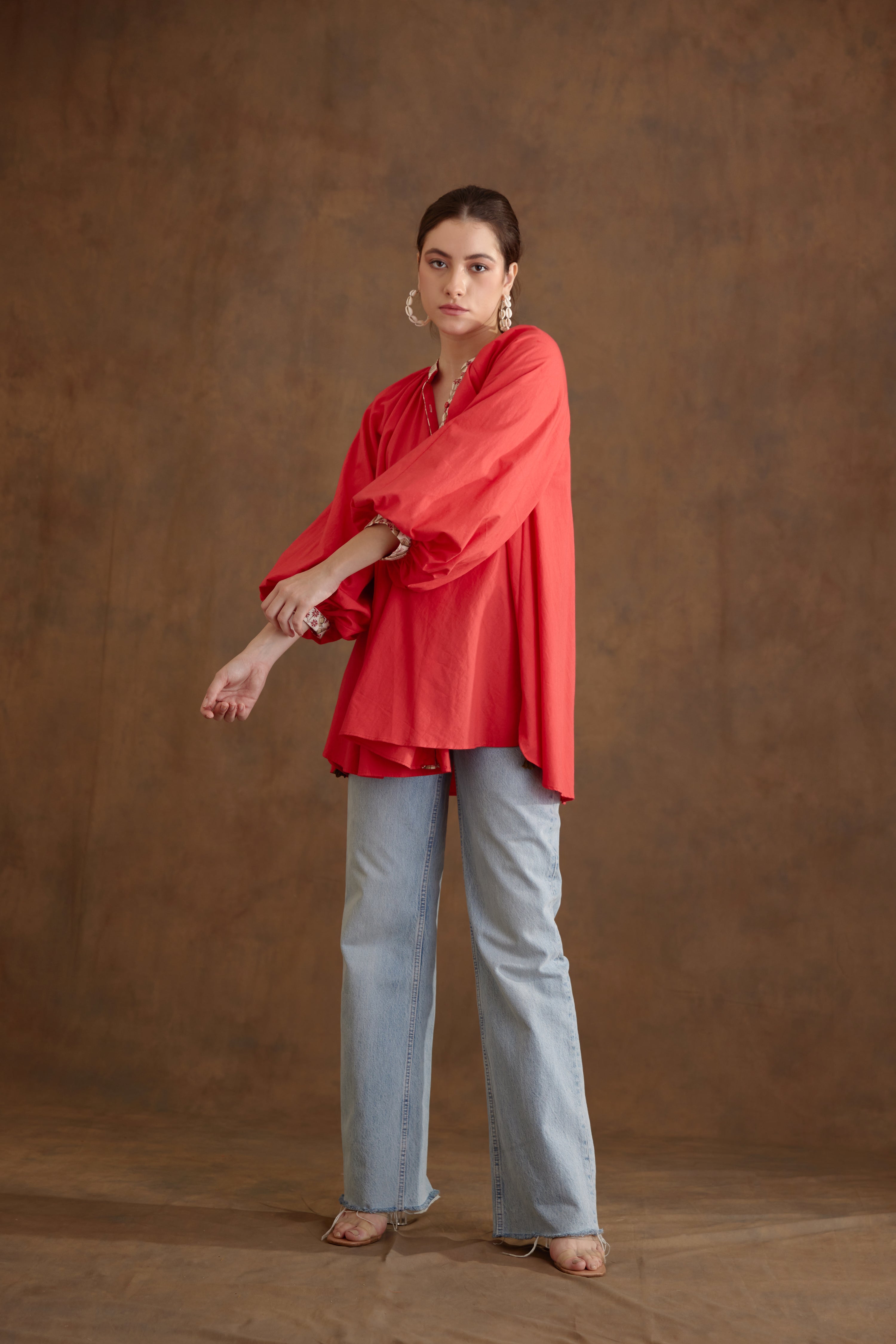 Coral Poplin Shirt Dress