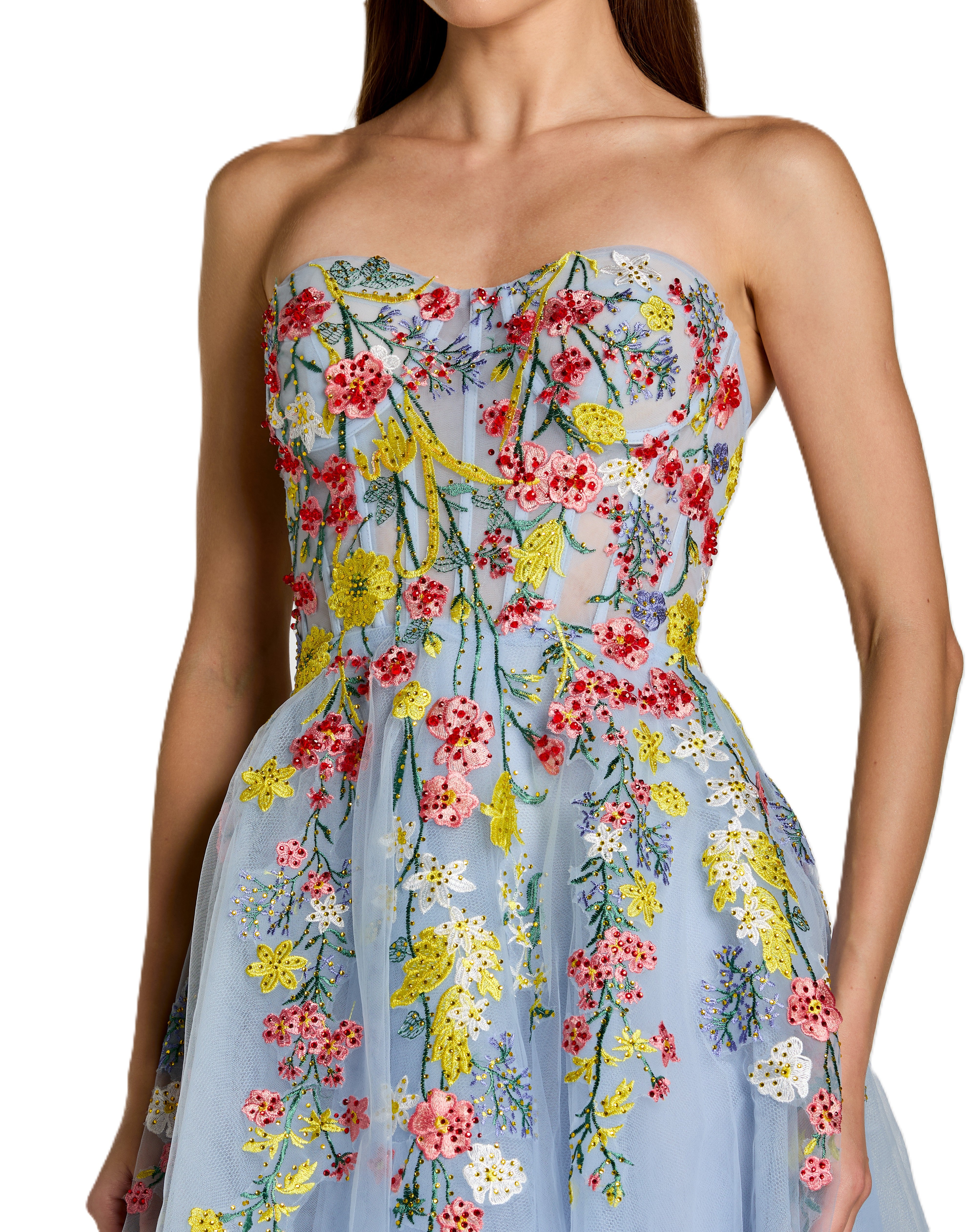 Blue Floral Embroidered Midi Dress