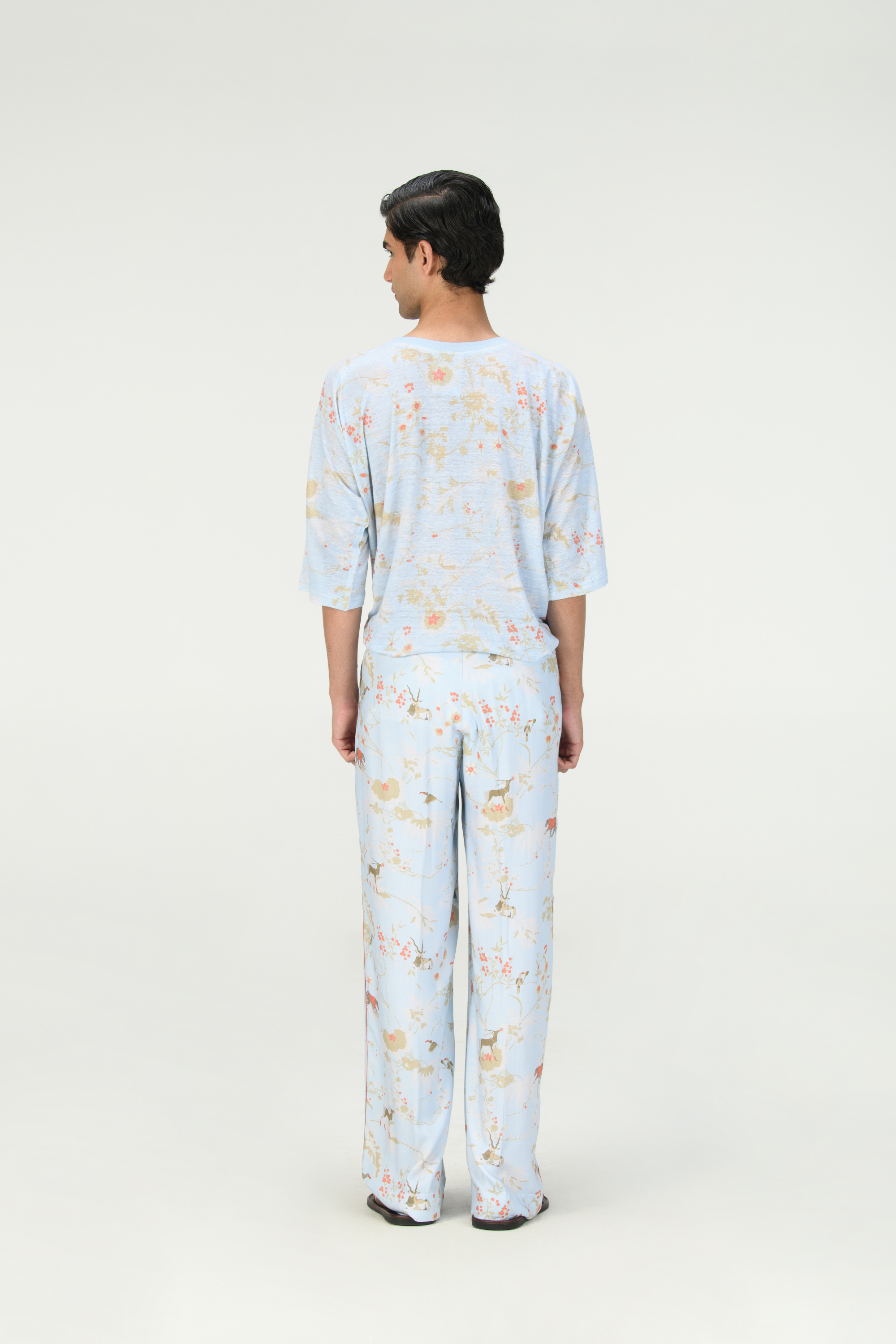Rainforest Pyjama Pant Ice Blue Cotton Silk Twill