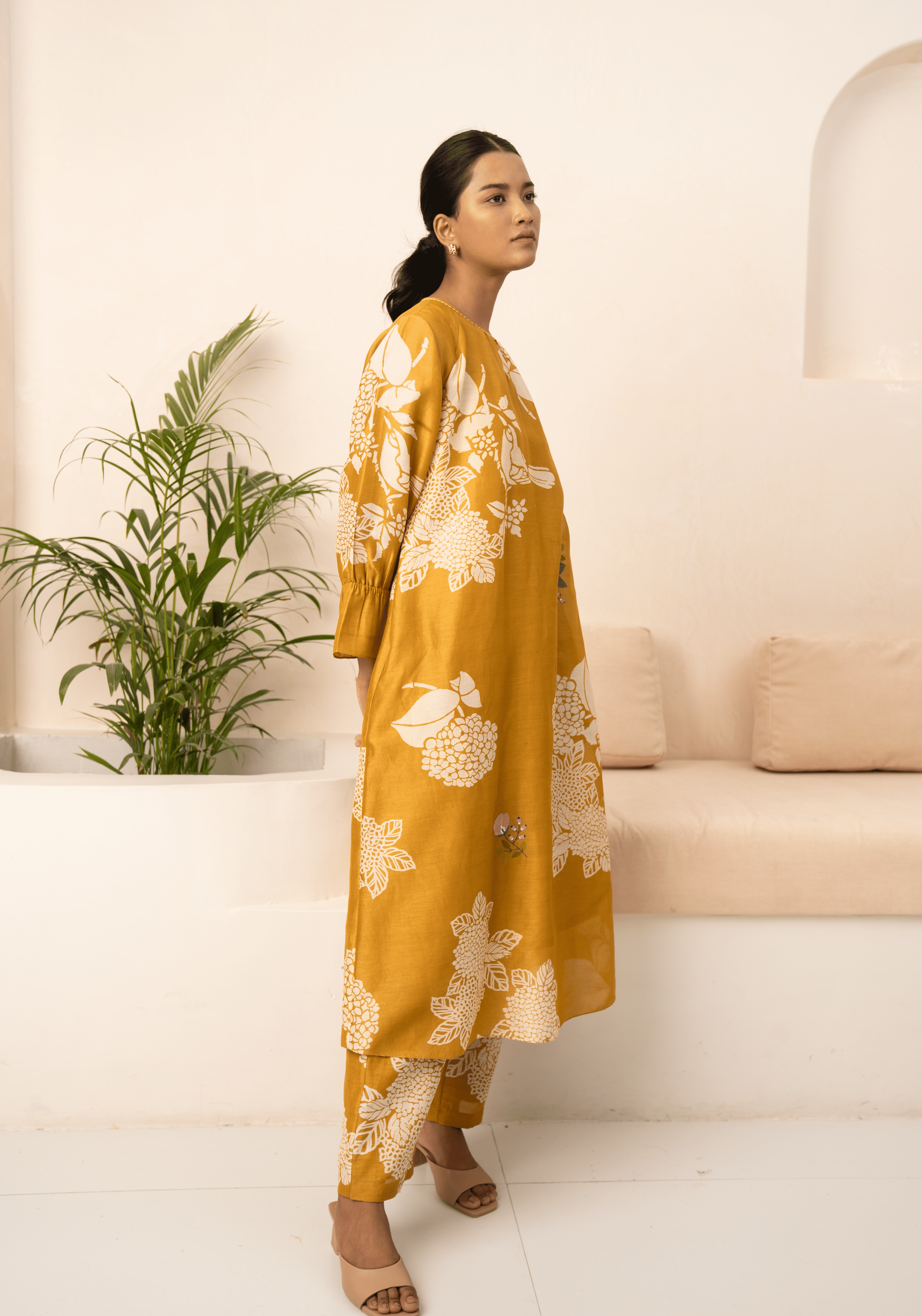 Ochre Floral Printed Tunic And Pant