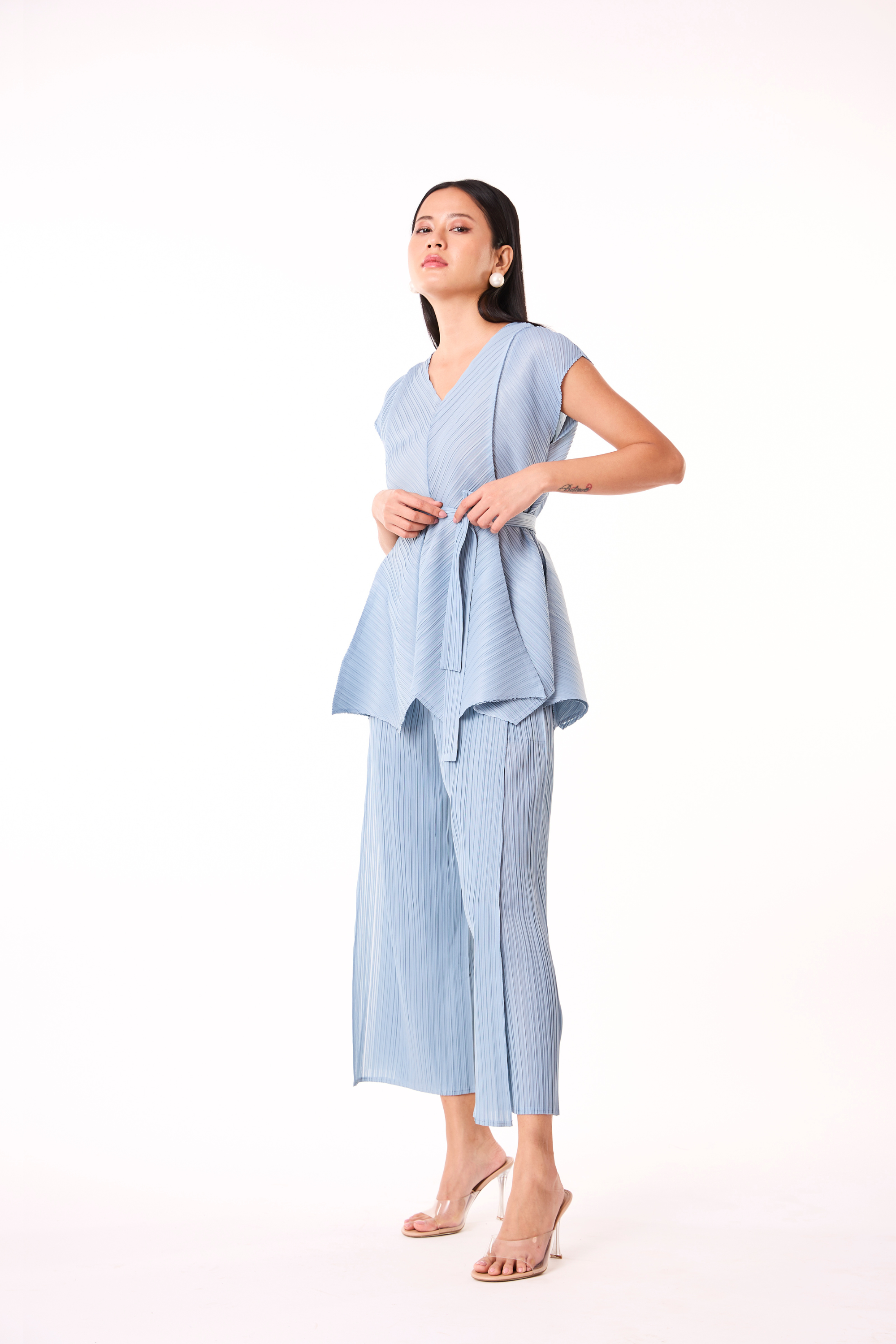 Nia V Neck Co-Ord Set - Pale Blue