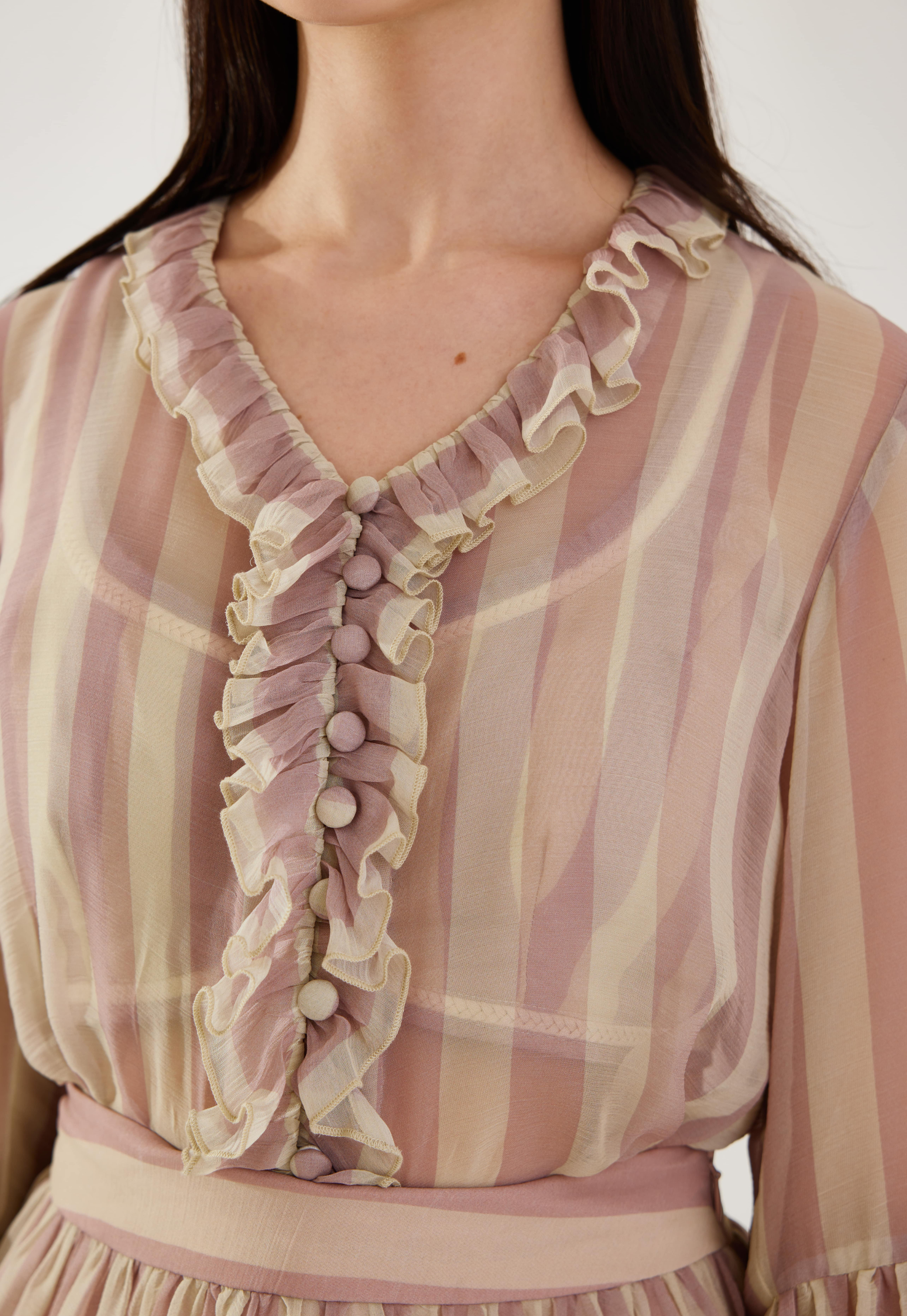 Rose pink and cream stripe frill shirt