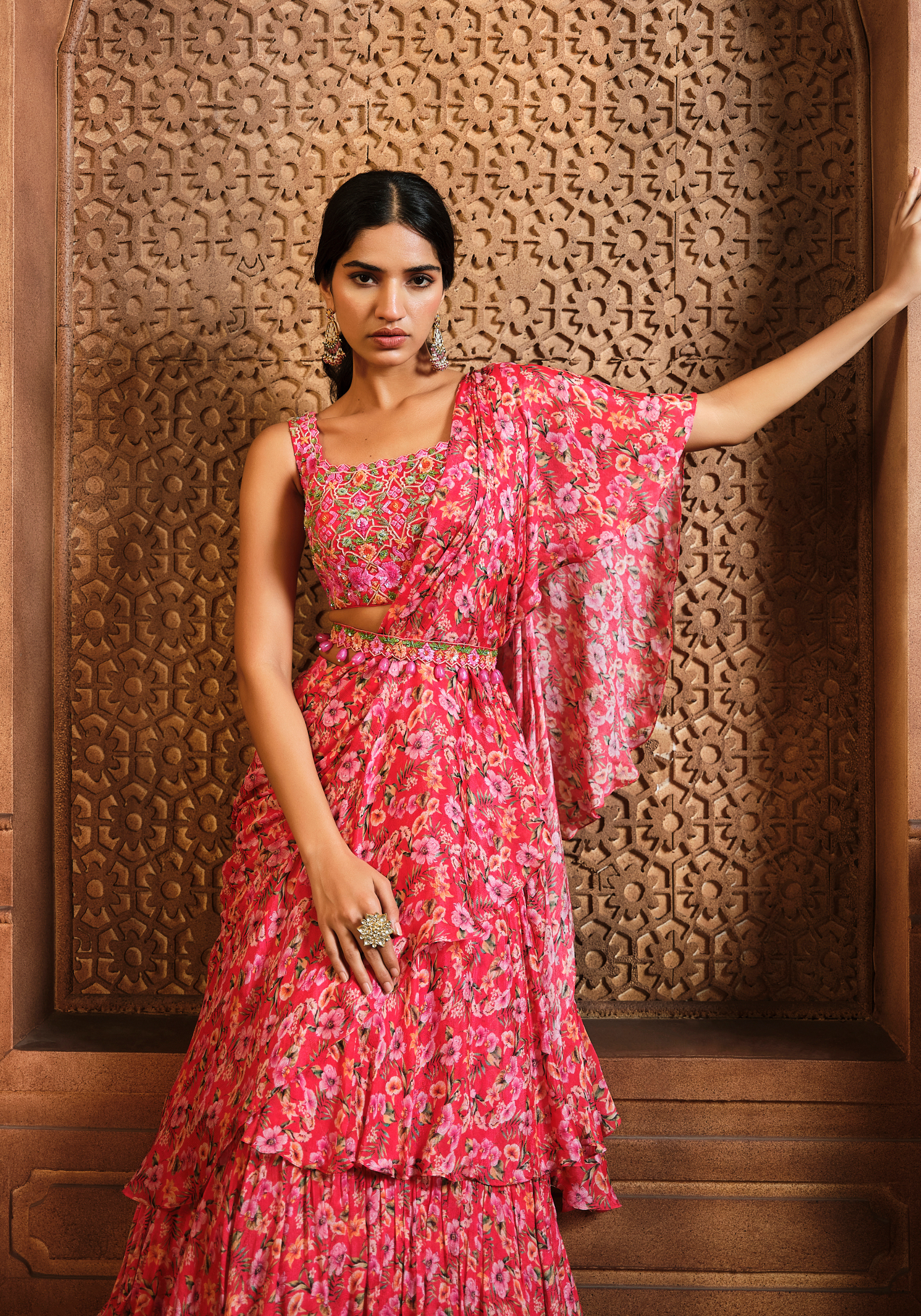 Buy Red Organza And Silk Embroidery & Applique Floral Saree With Blouse For  Women by Sonia Bansal Online at Aza Fashions.