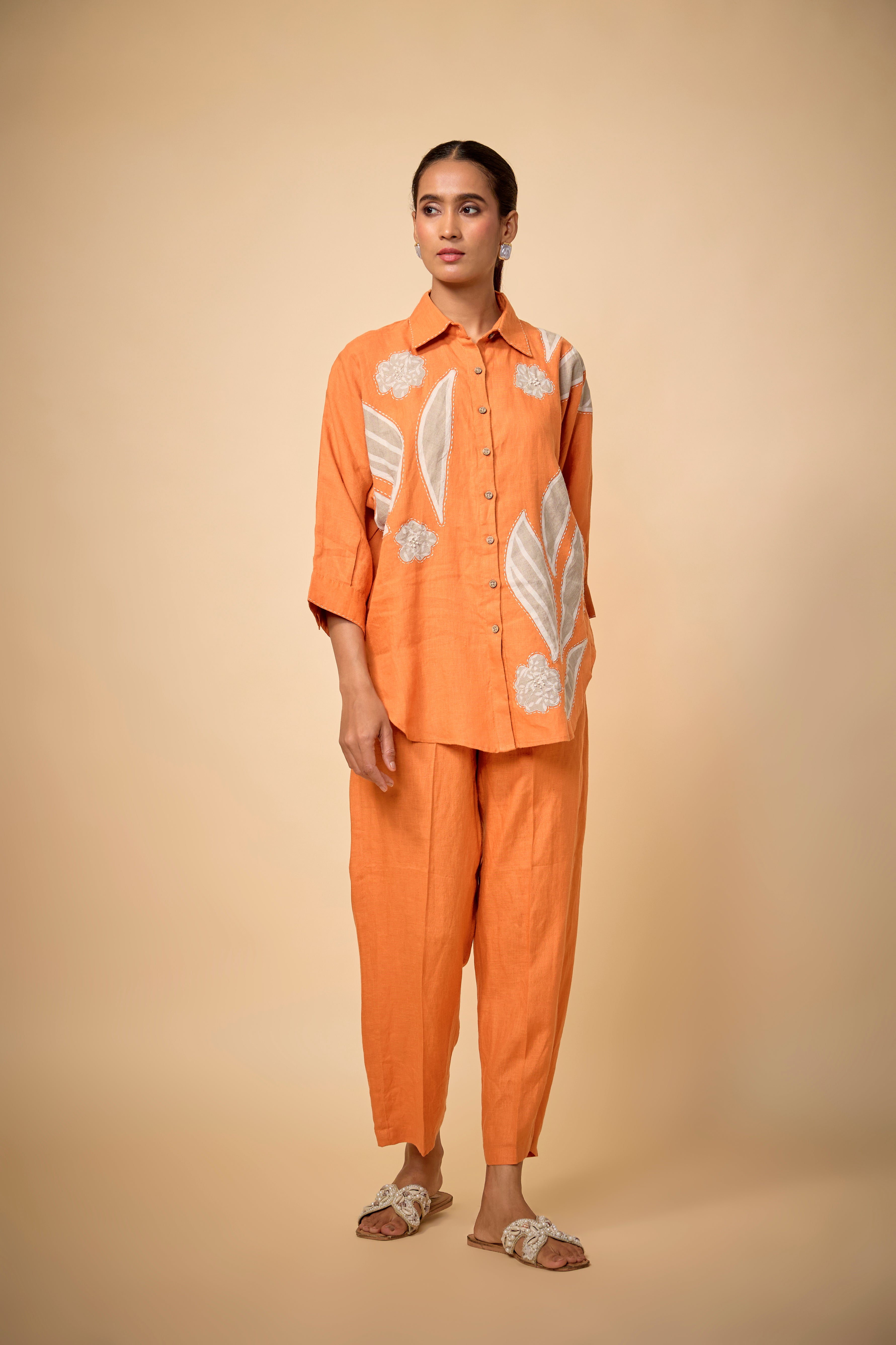 Pure Linen Orange Big shirt+10" Pants