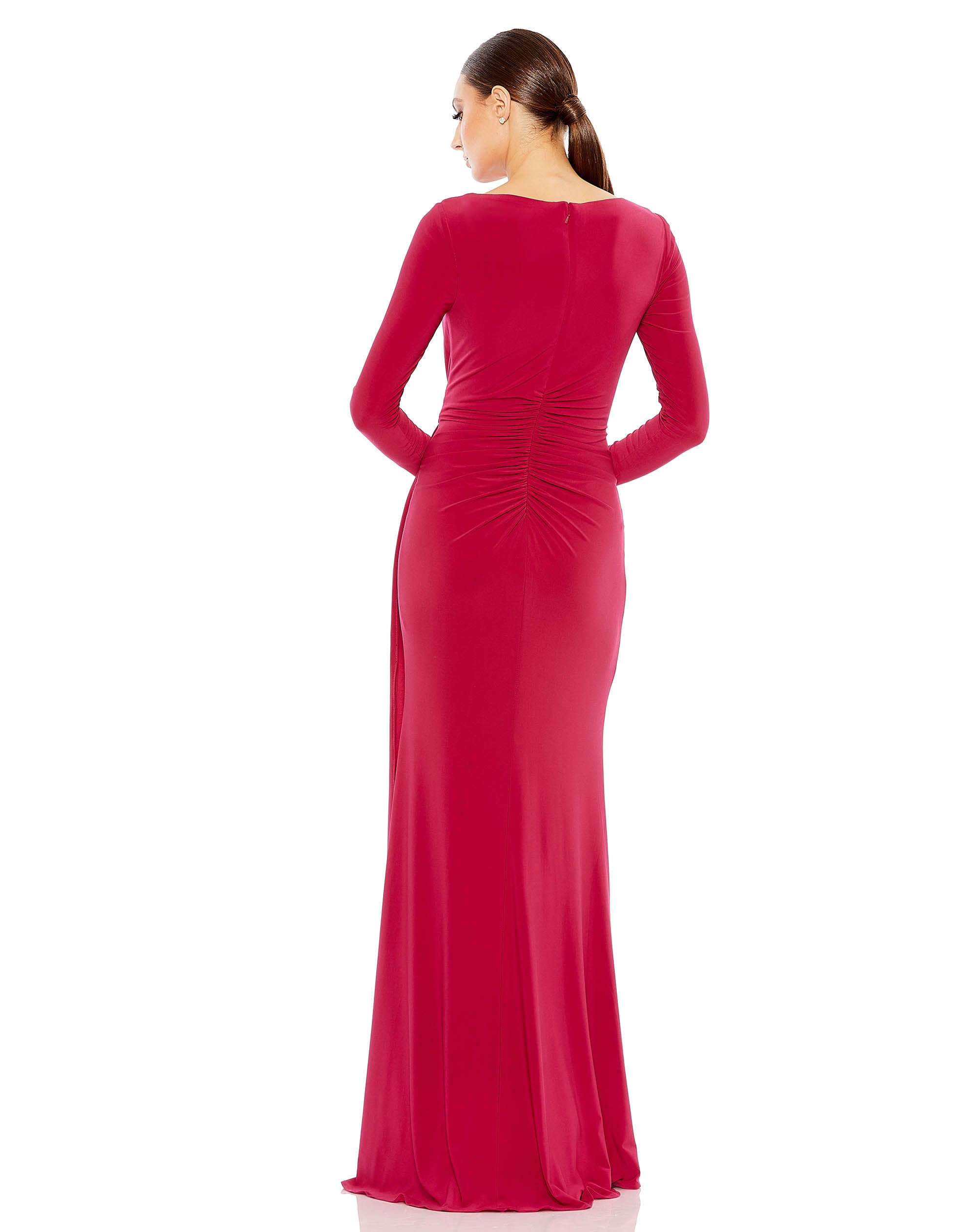 Ruched Long Sleeve Cowl Neck Gown