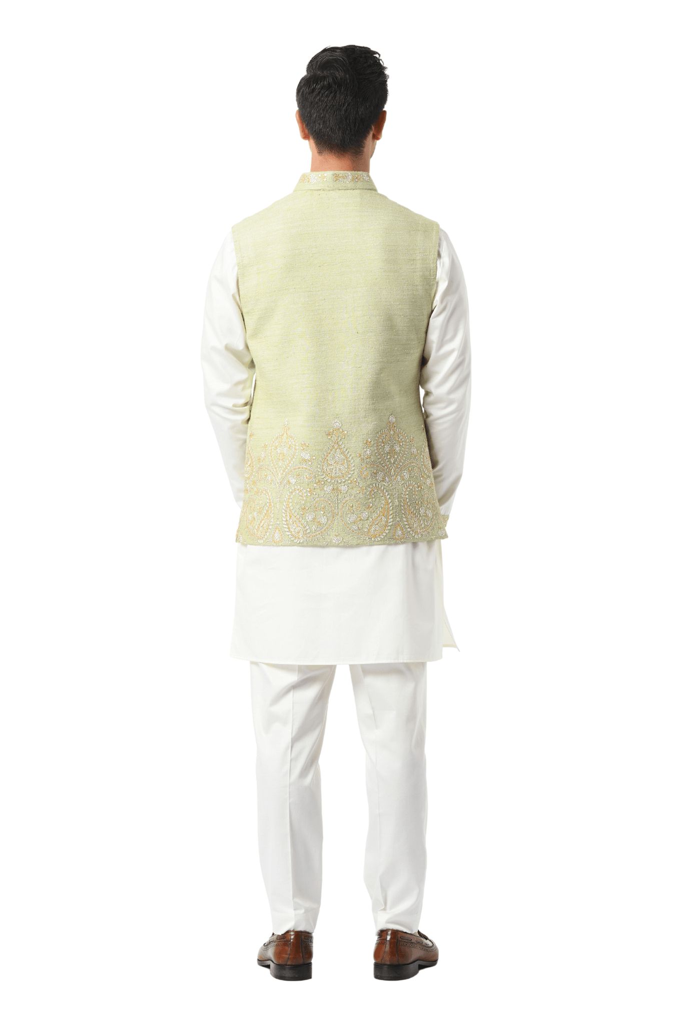 Emrboidered Border Paisley Silk Nehru Jacket