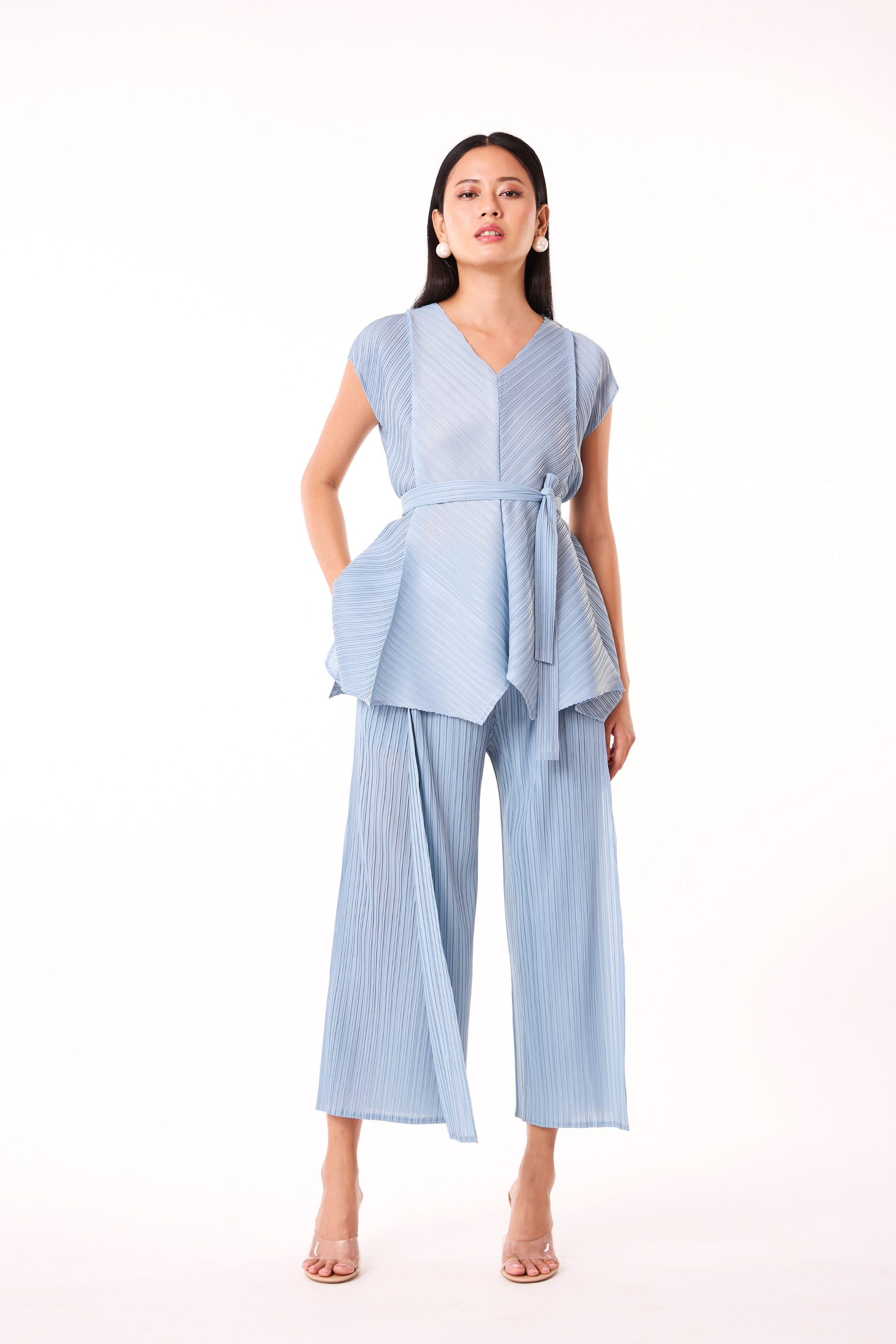 Nia V Neck Co-Ord Set - Pale Blue