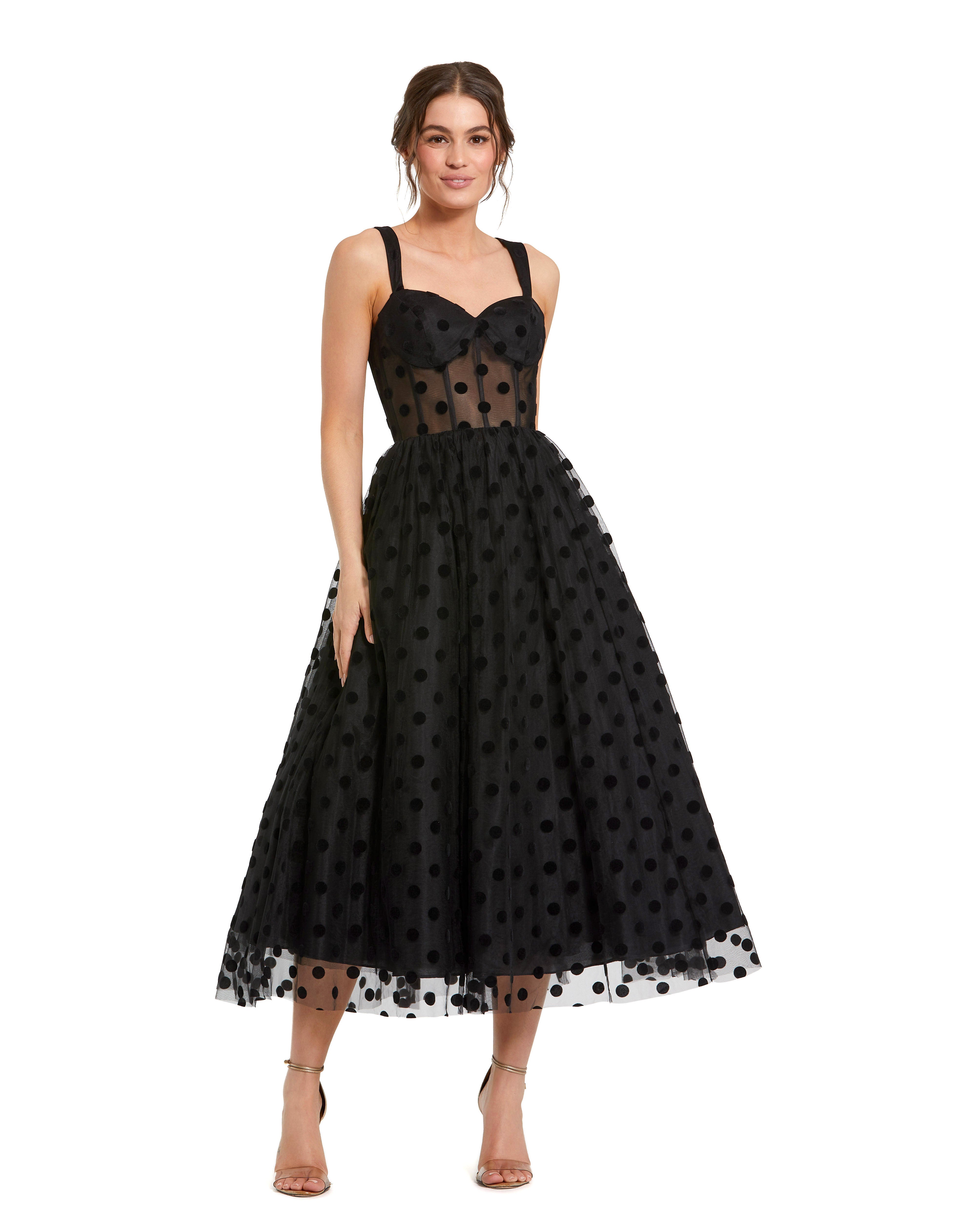 Polka Dot Net Bustier A-line Midi Dress