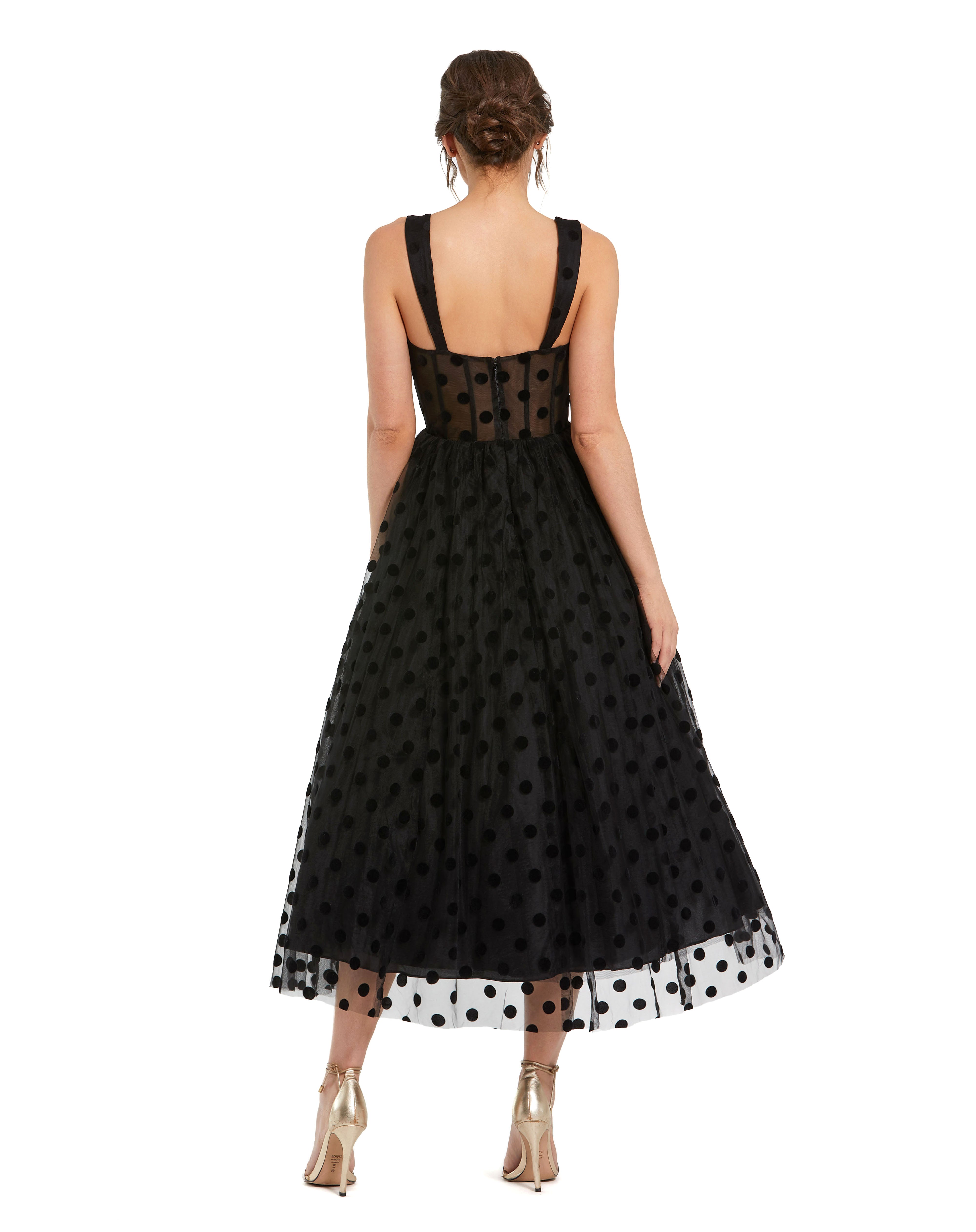 Polka Dot Net Bustier A-line Midi Dress