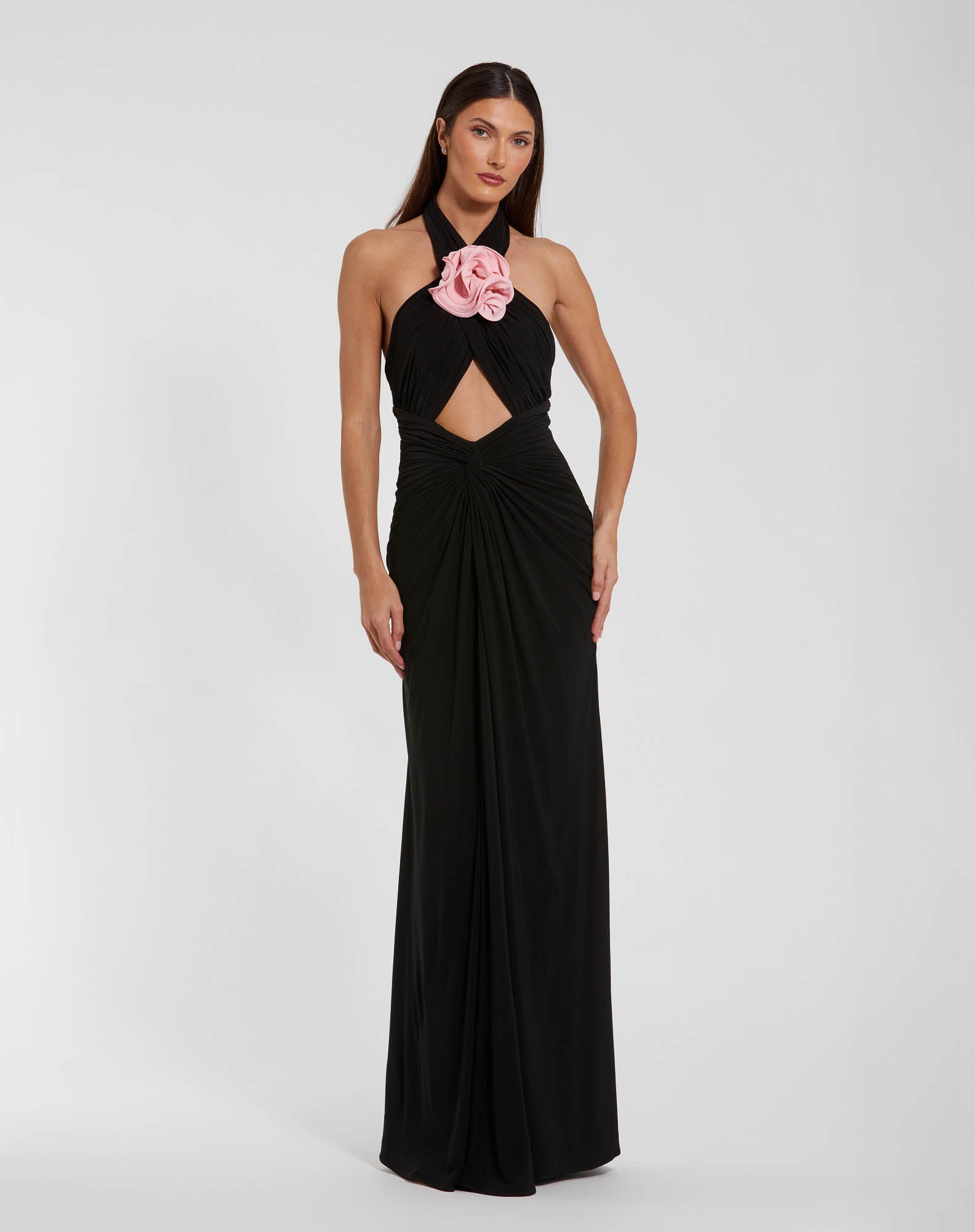 Jersey Crossover Halter Neck Gown