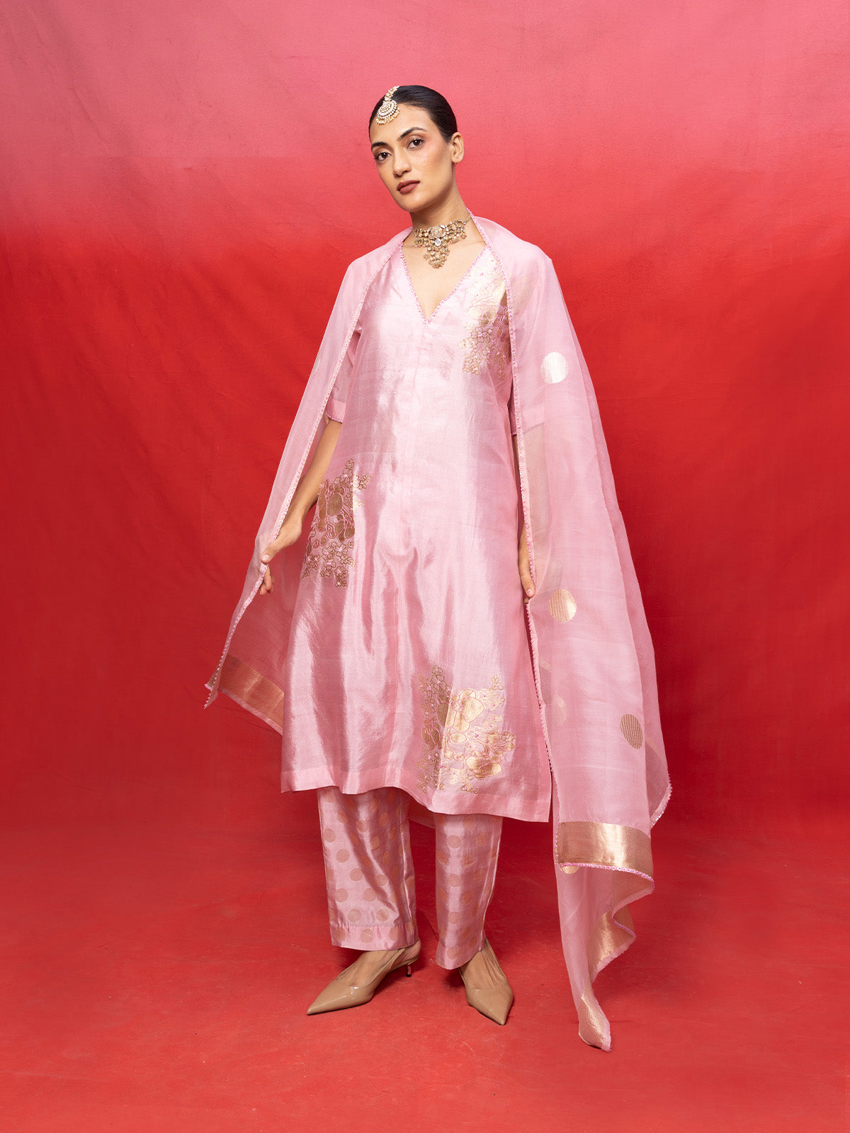 Handwoven Pink Silk Banarasi Suit Set