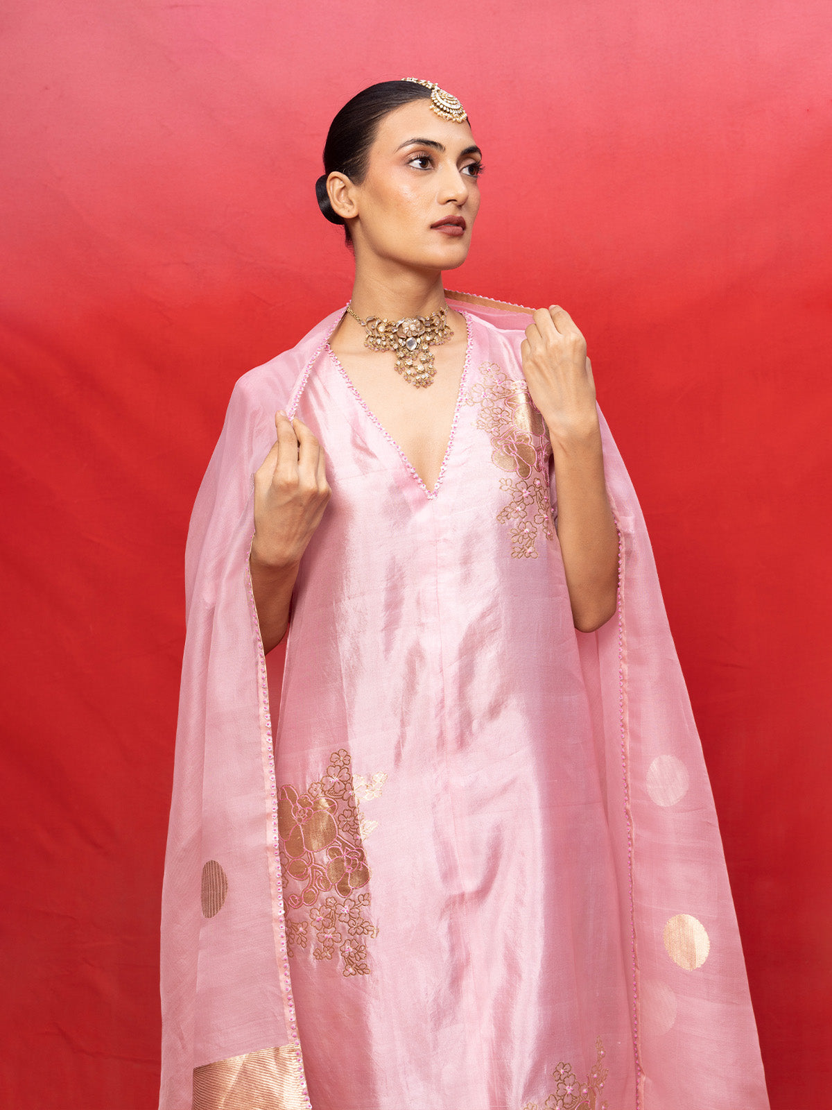 Handwoven Pink Silk Banarasi Suit Set