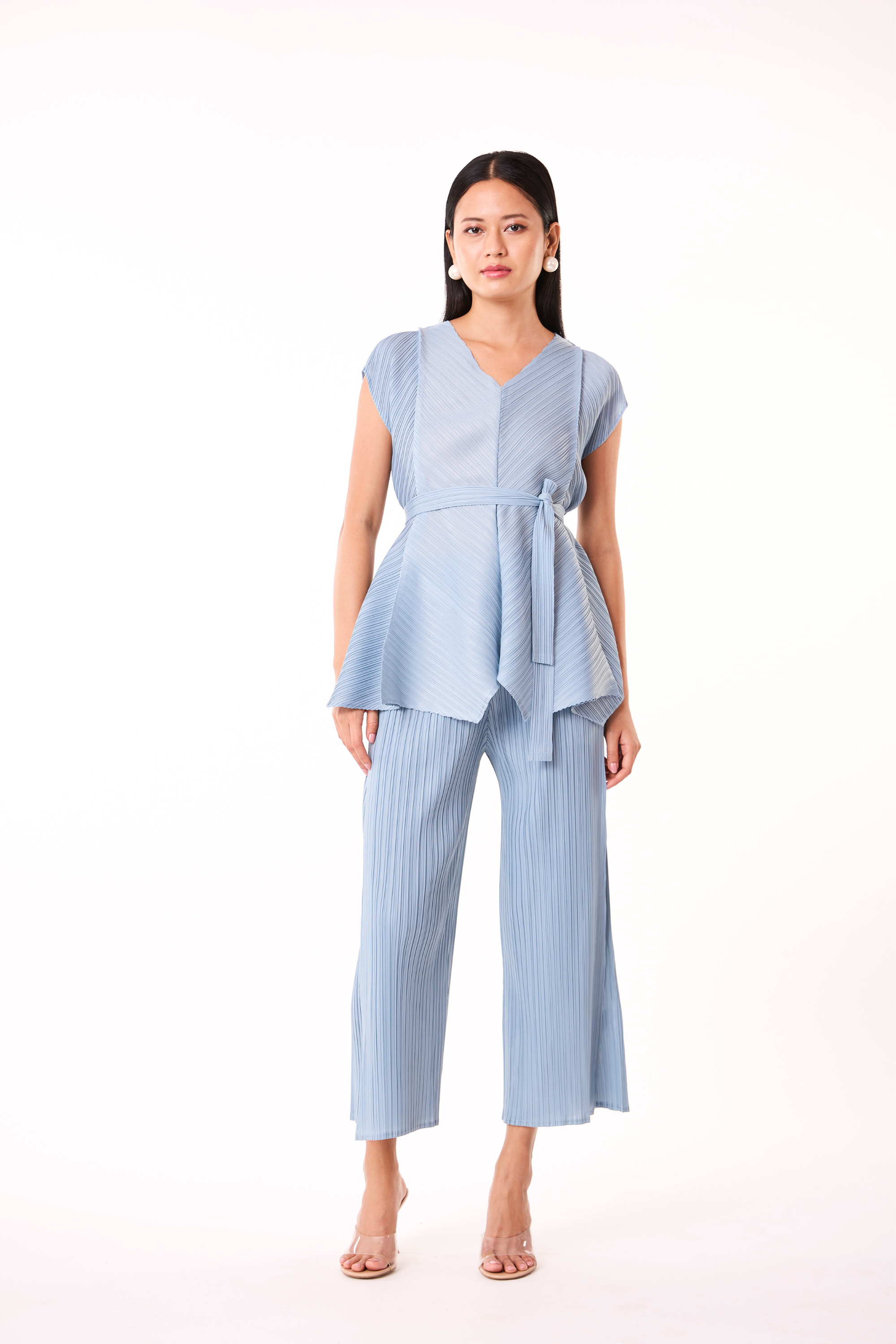 Nia V Neck Co-Ord Set - Pale Blue