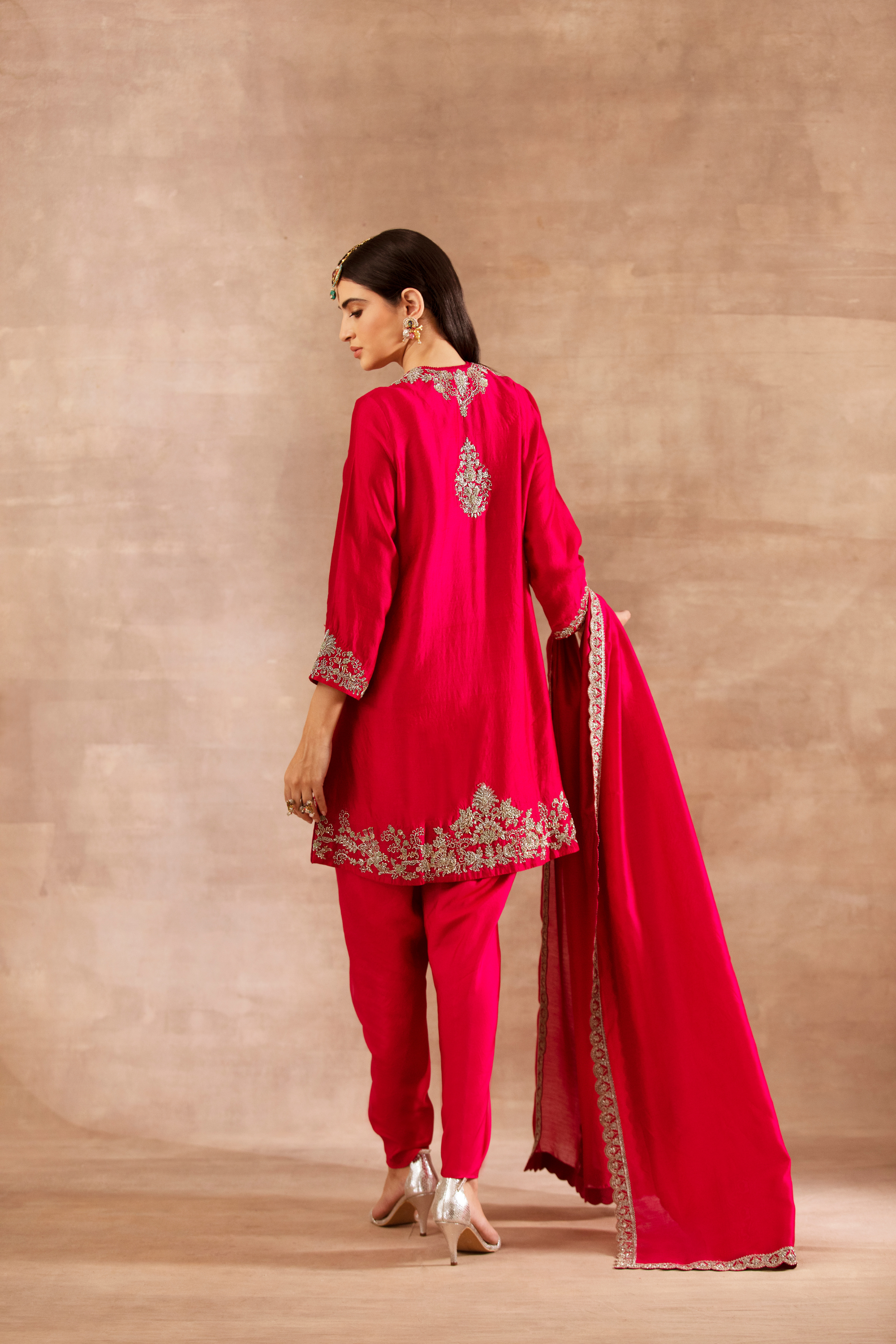 Red Embroidered Tunic Set
