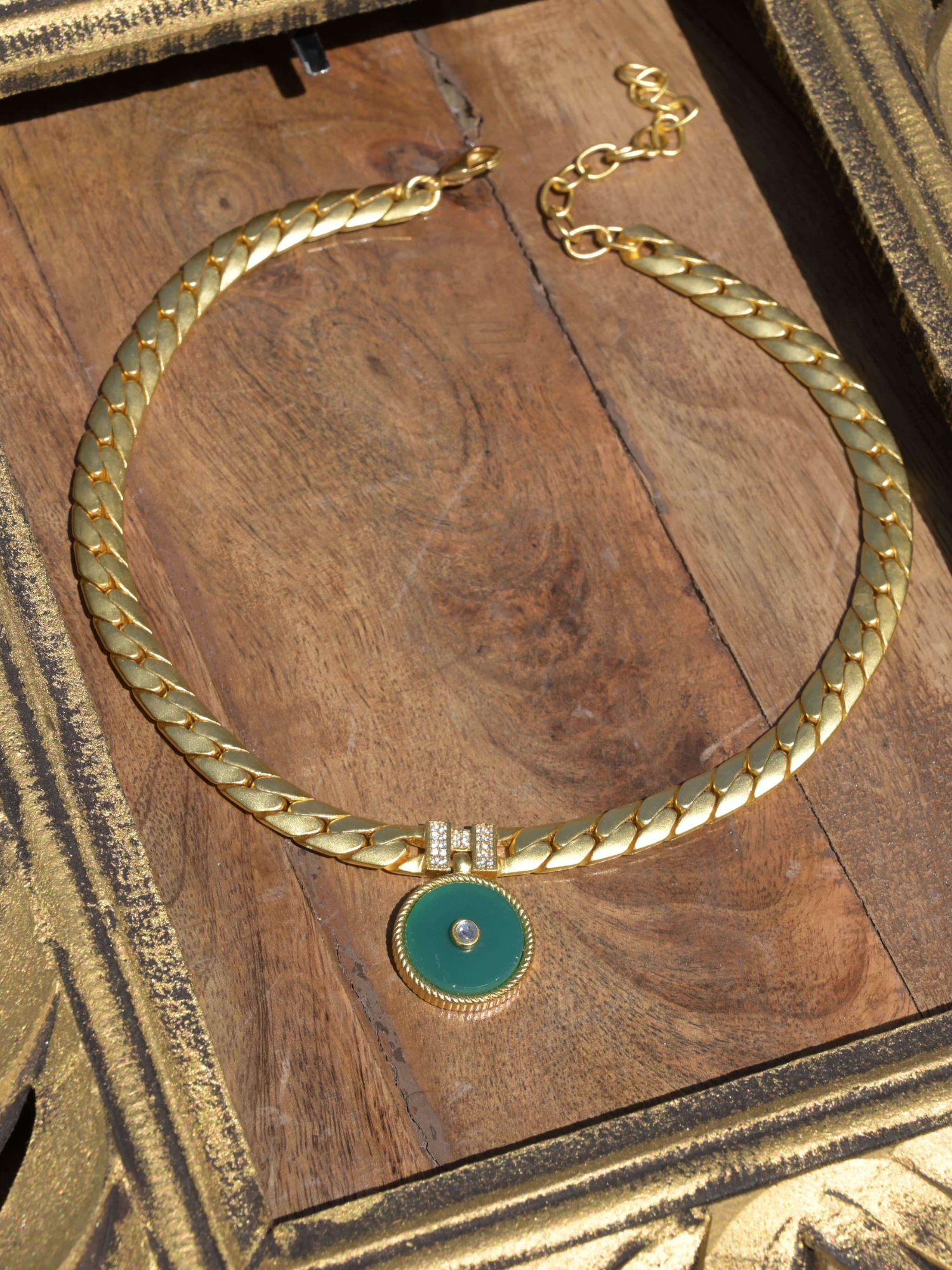 Modern Begum Green Onyx Link Necklace