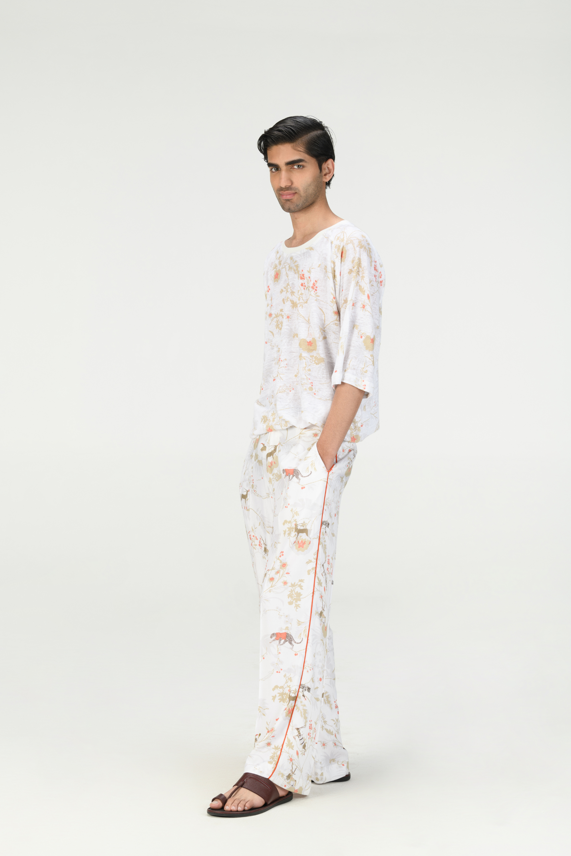 Rainforest Pyjama Pant Ivory Cotton Silk Twill