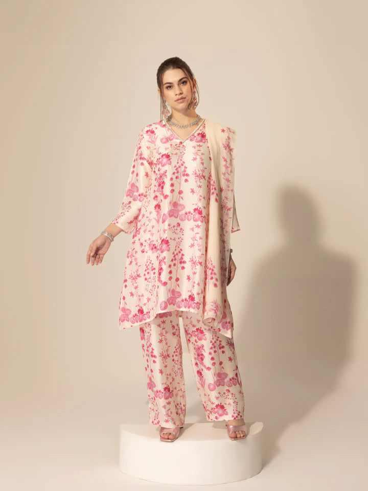 Ivory & Pink  Botanical Printed Kurta Set