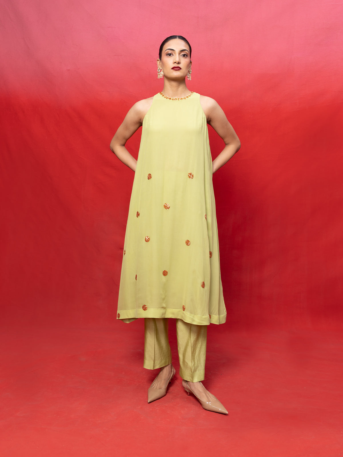 Handwoven Pistachio Green Embroidered Suit Set