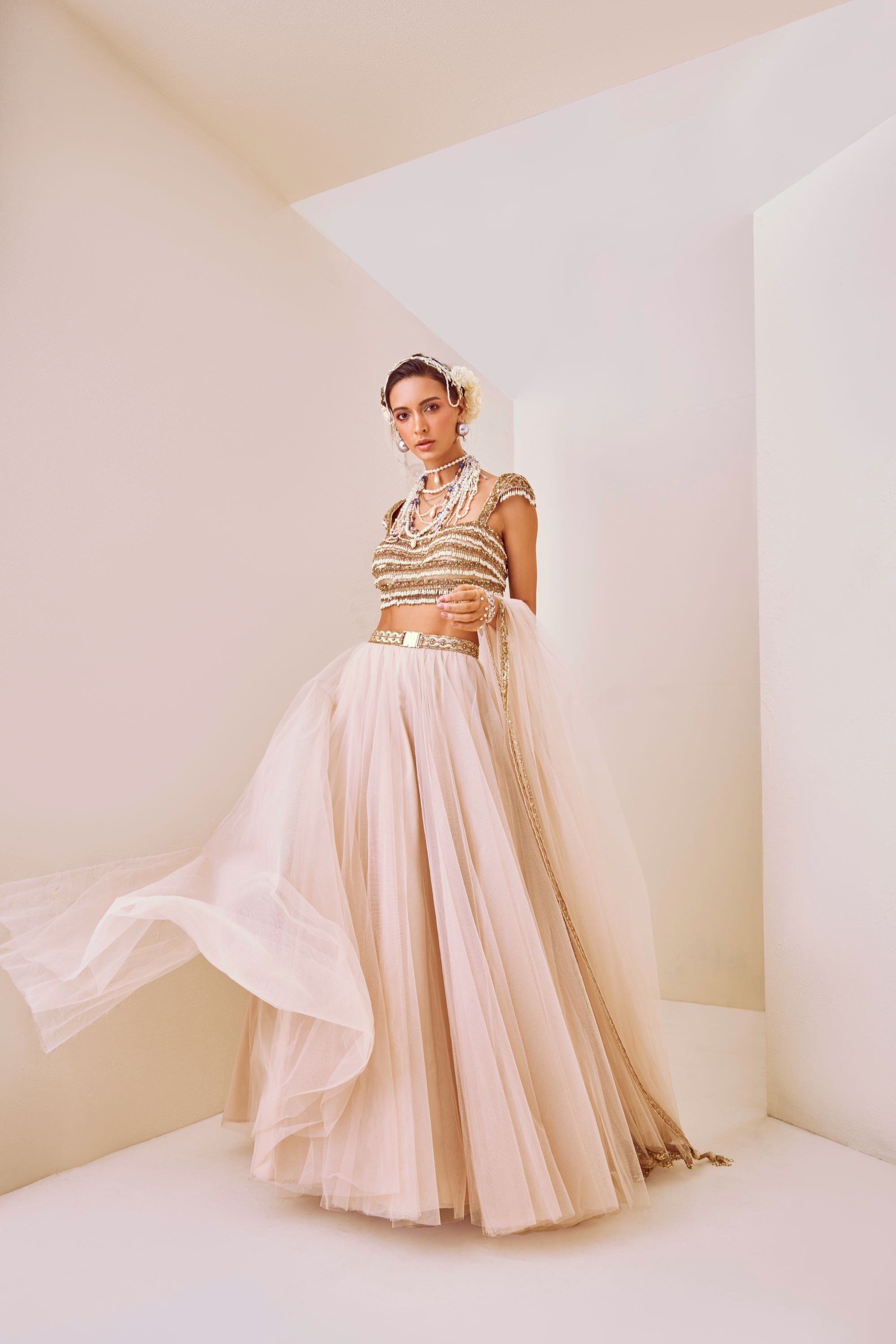 Tulle Lehenga With Tassel Strapped Bloused