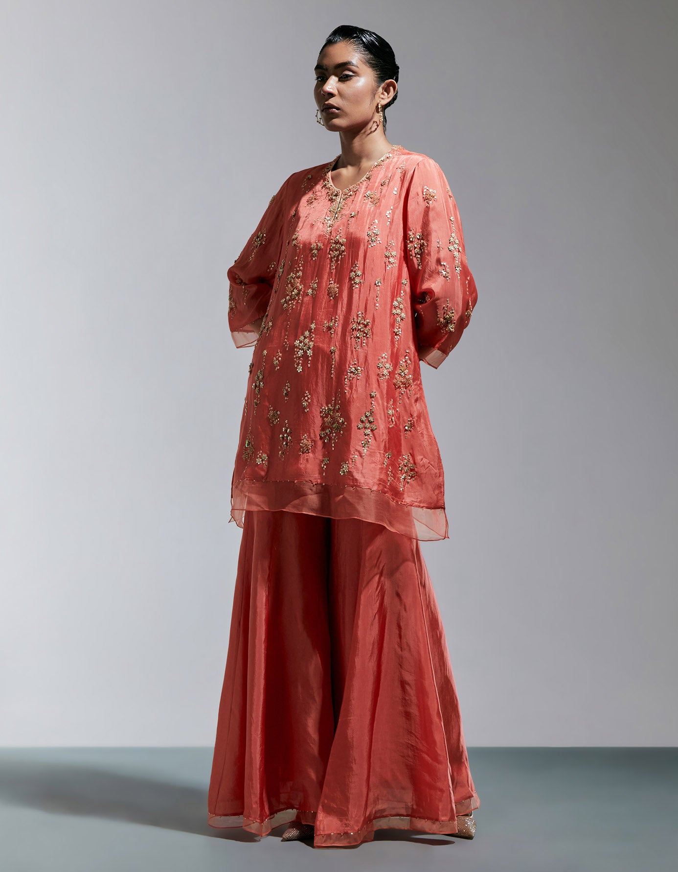 Vermillion Silk Sharara Set