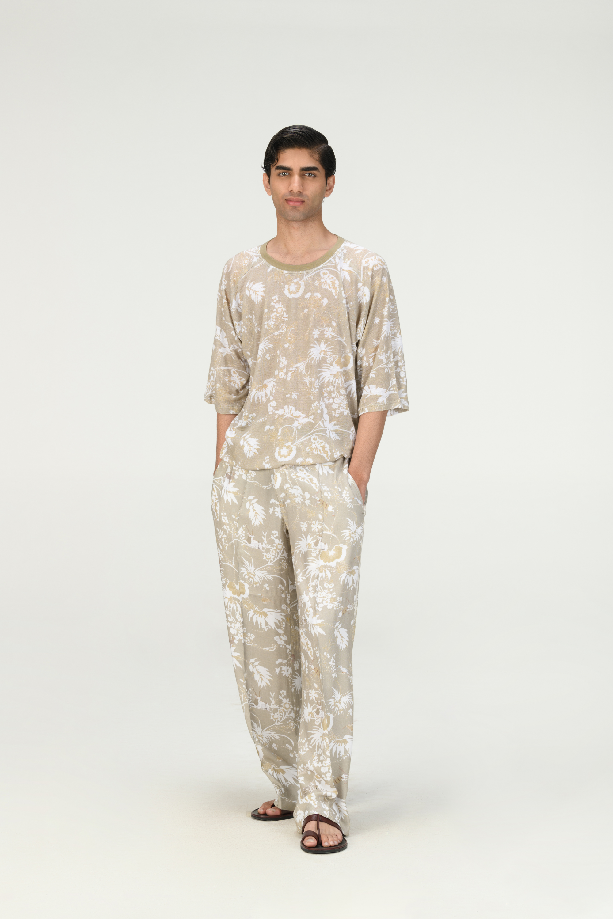 Rainforest Pyjama Pant Oyster Grey Cotton Silk Twill