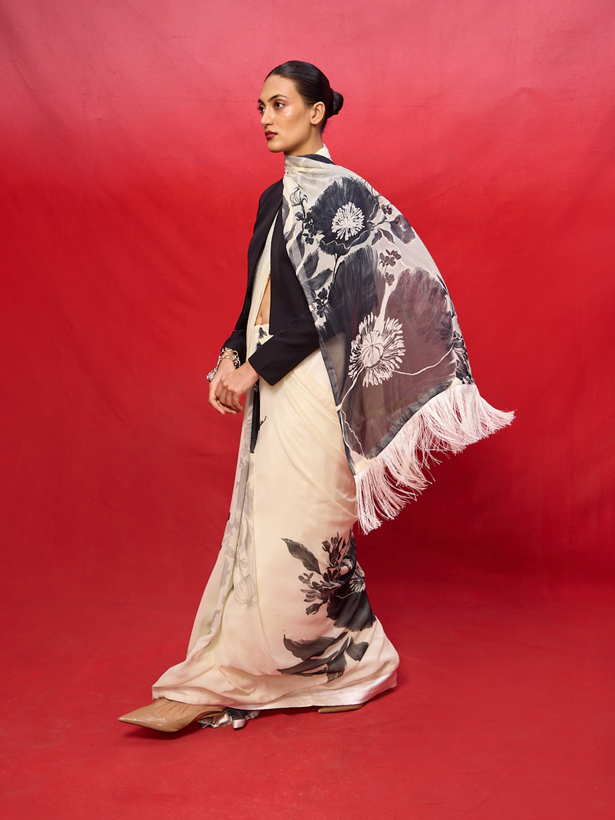 Handwoven Green Georgette Digital Print Saree