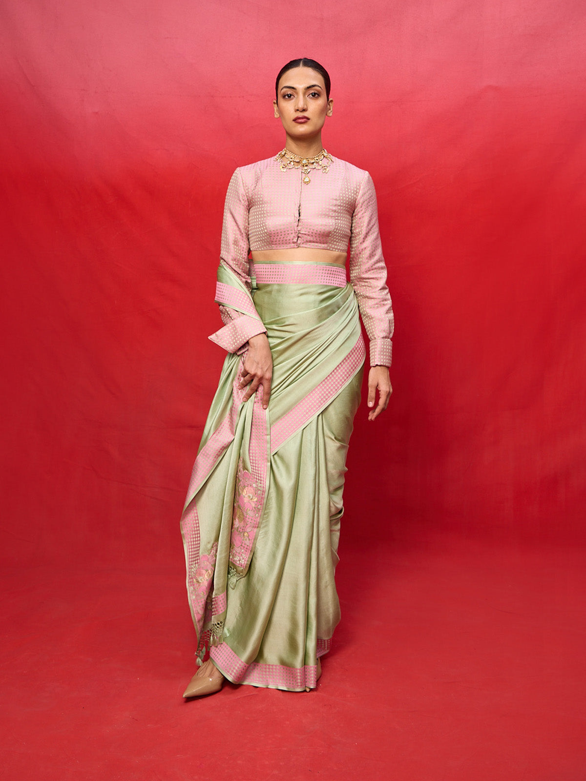 Handwoven Pistachio Green Satin Banarasi Saree