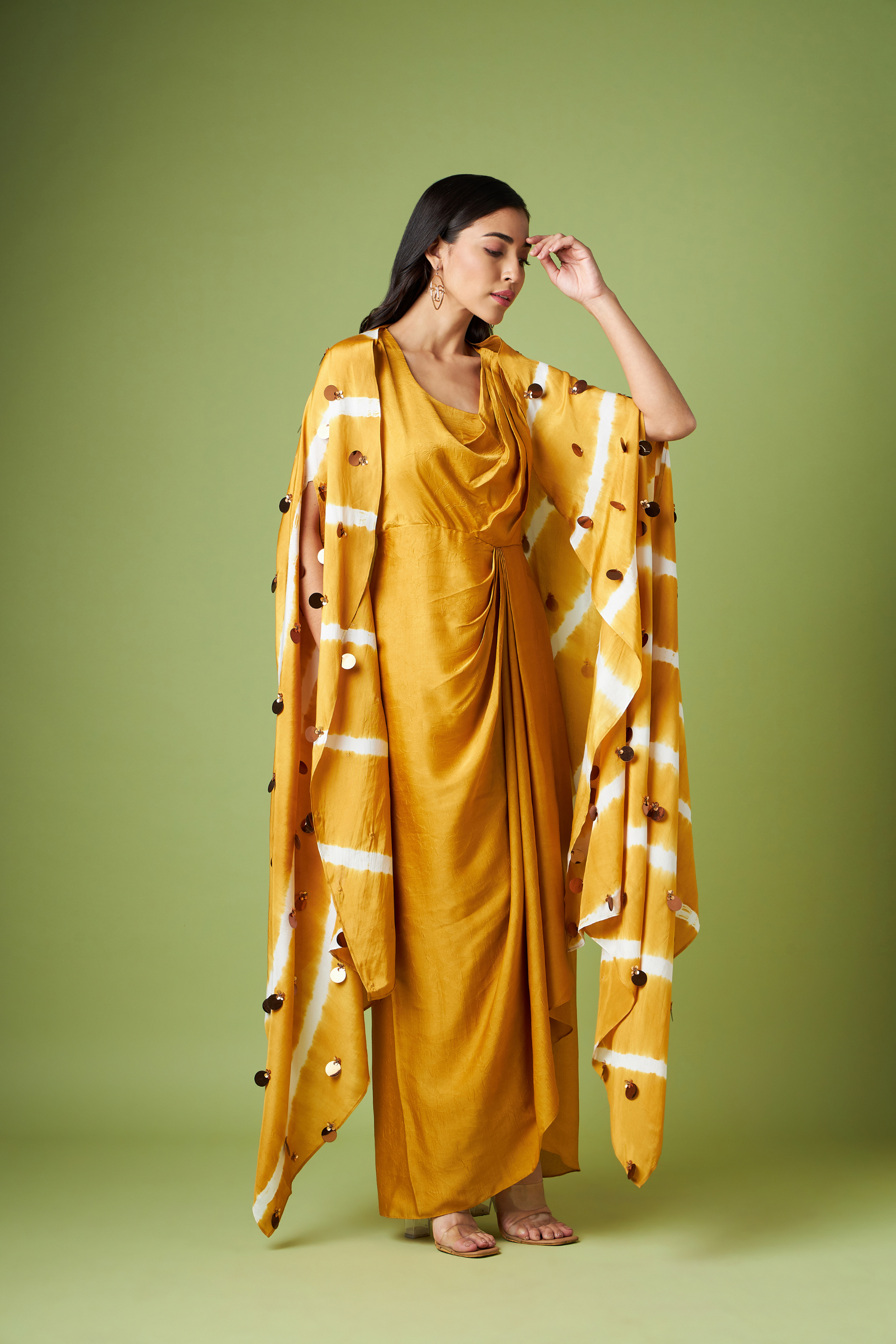 Drape Dress With Embellished Cape