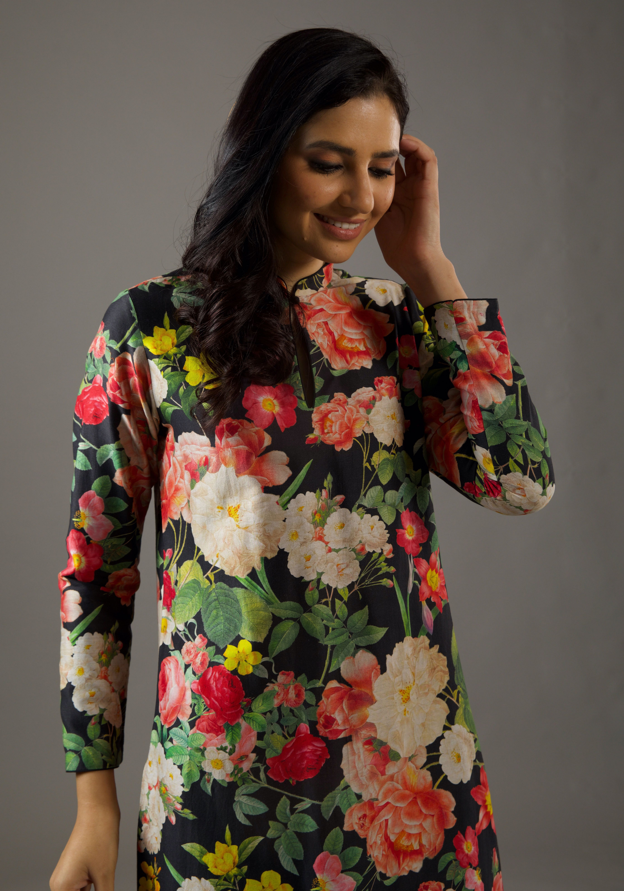 Chanderi Silk Floral Printed Tunic Set