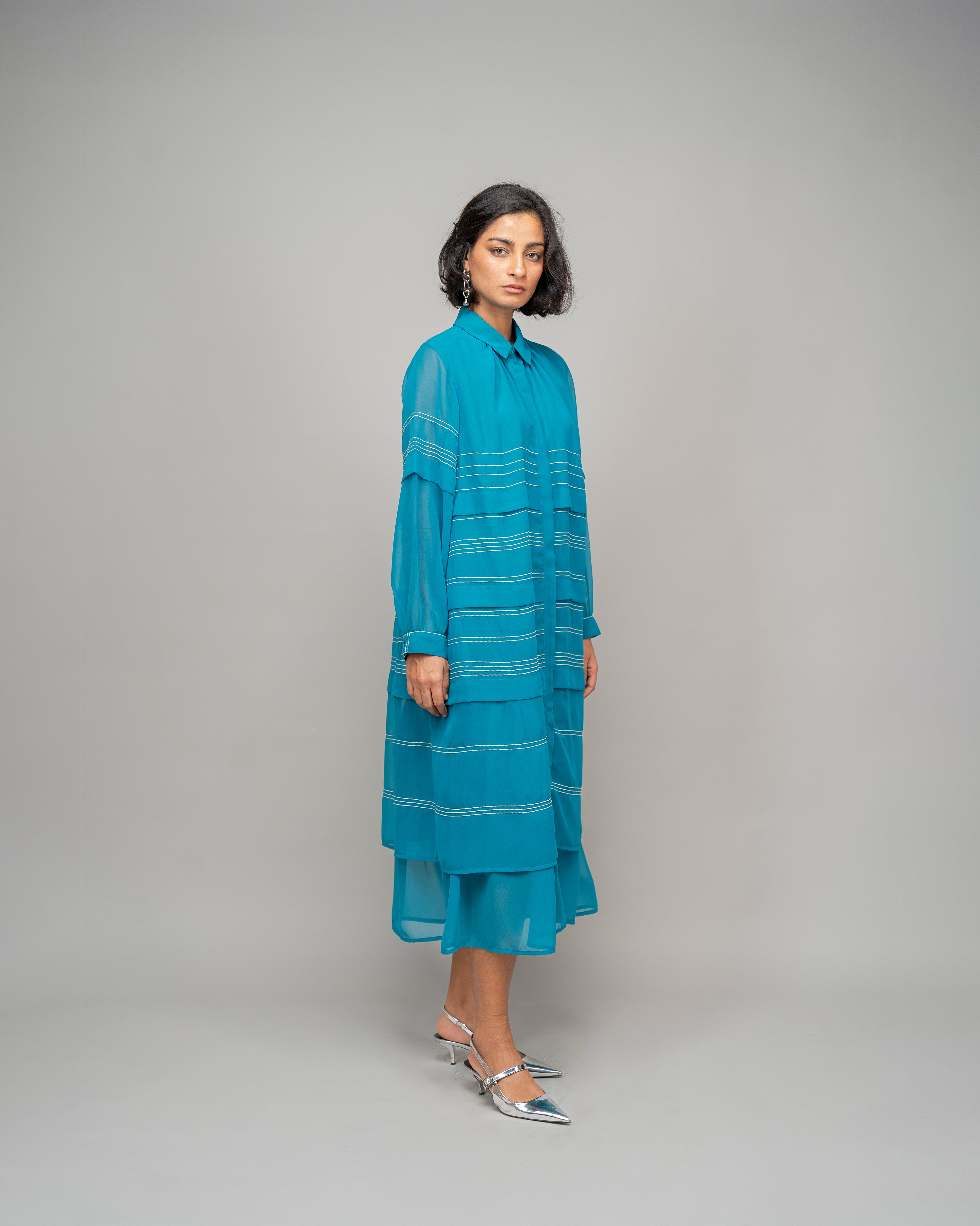 Pleated Fence Double Layer Dress