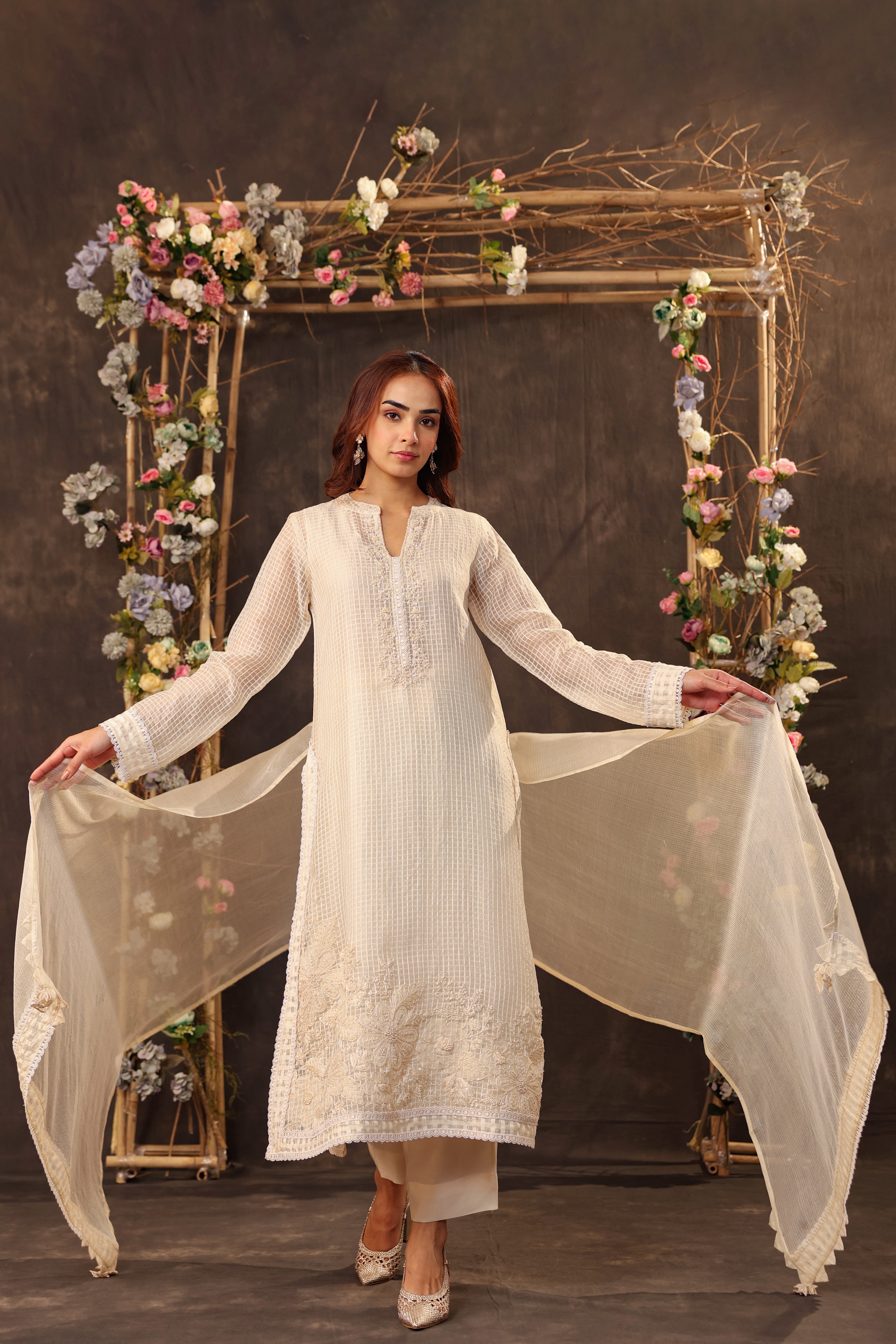 Vaayu Ivory Straight Long Kurta Set