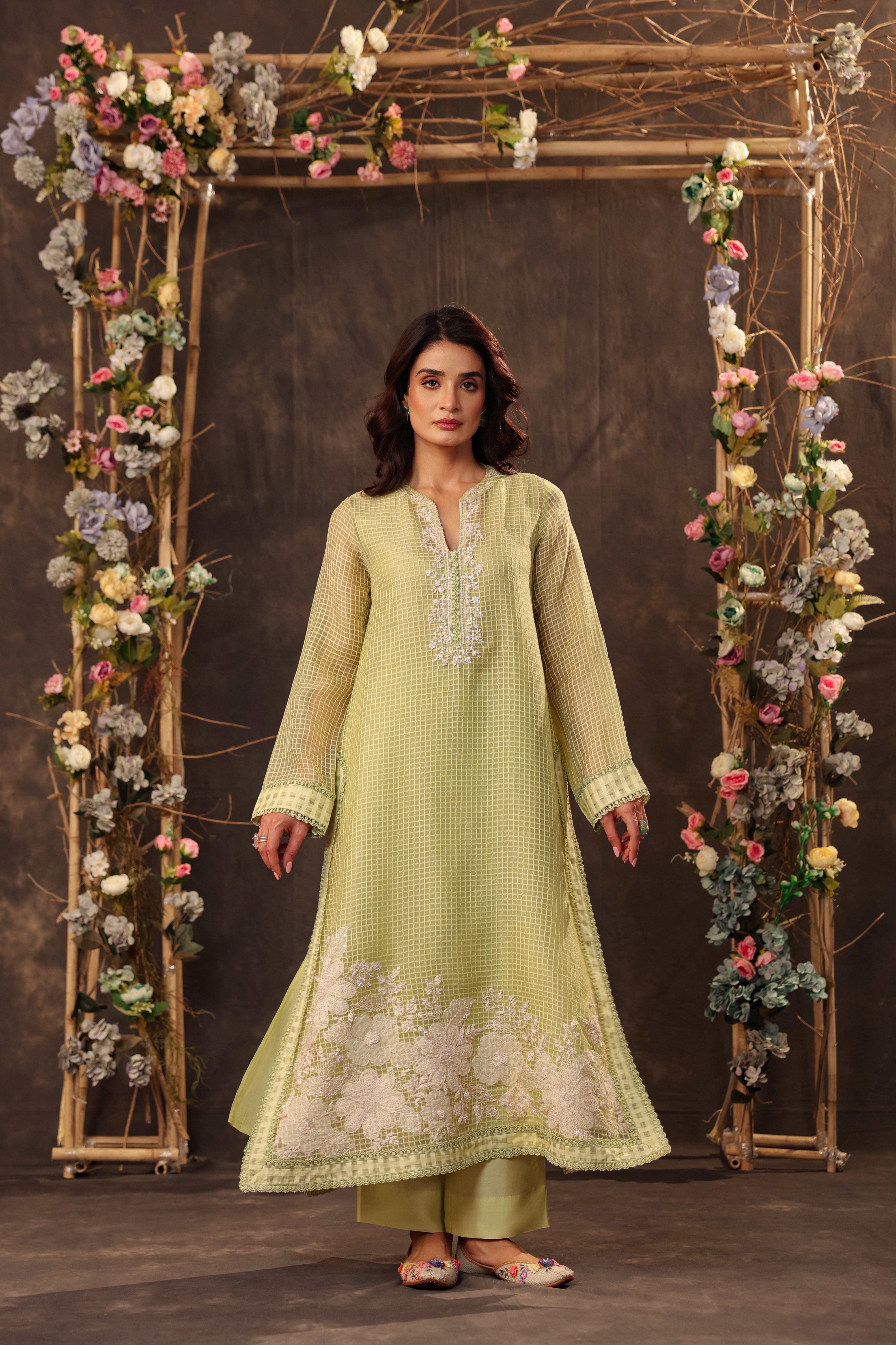 Vaayu Green Straight Long Kurta Set