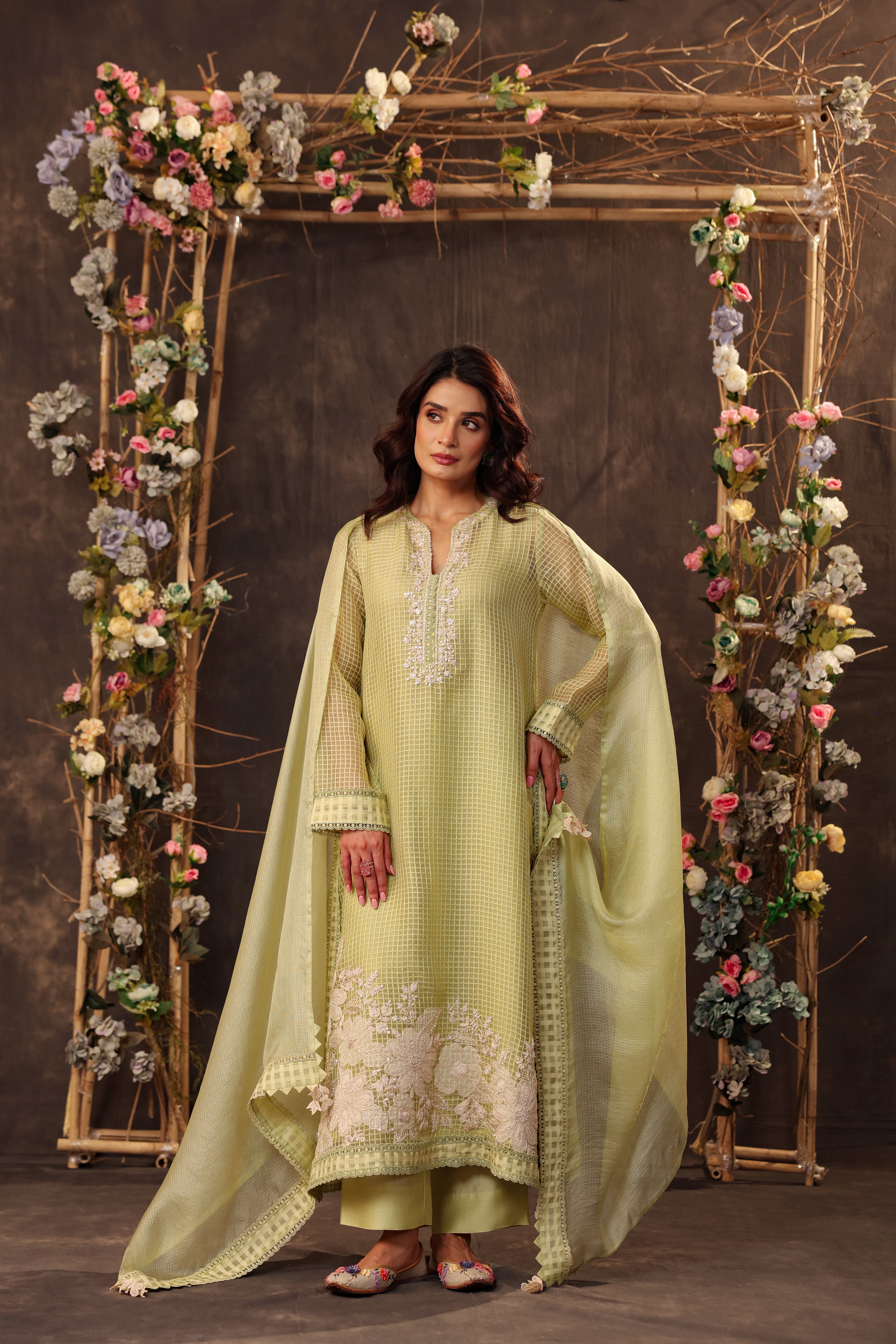 Vaayu Green Straight Long Kurta Set