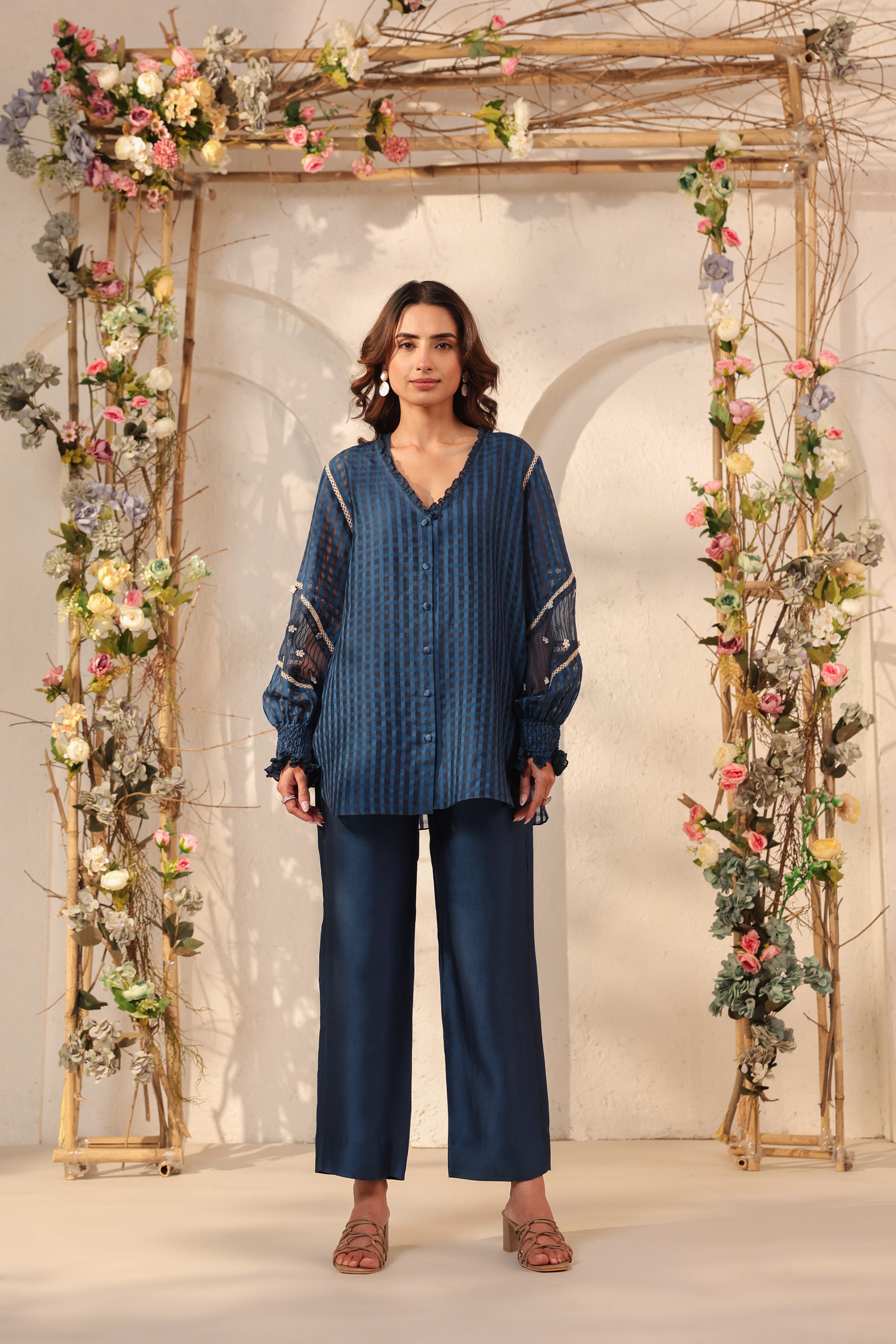Vaayu Dark Blue V Neck Co Ord Set