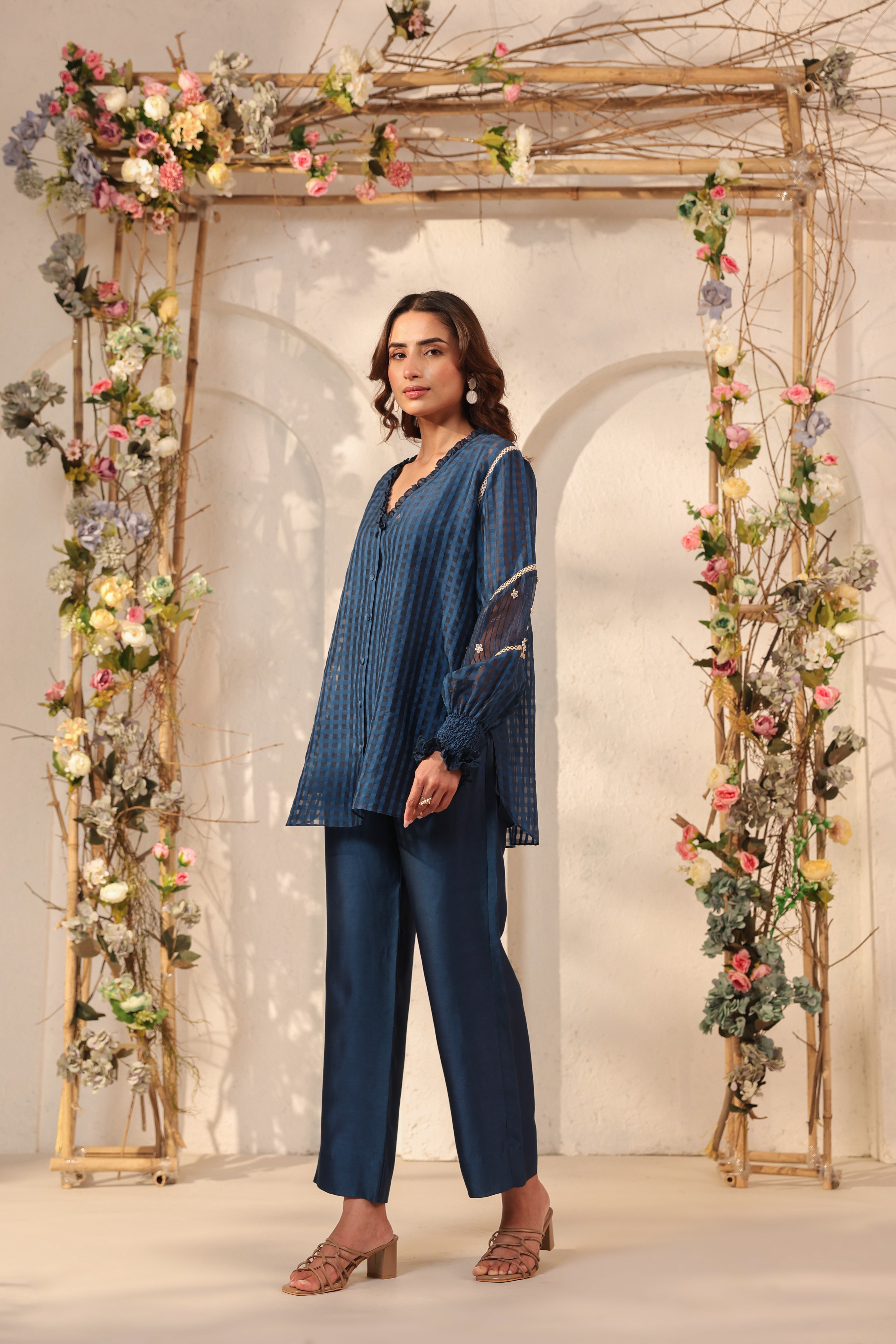 Vaayu Dark Blue V Neck Co Ord Set