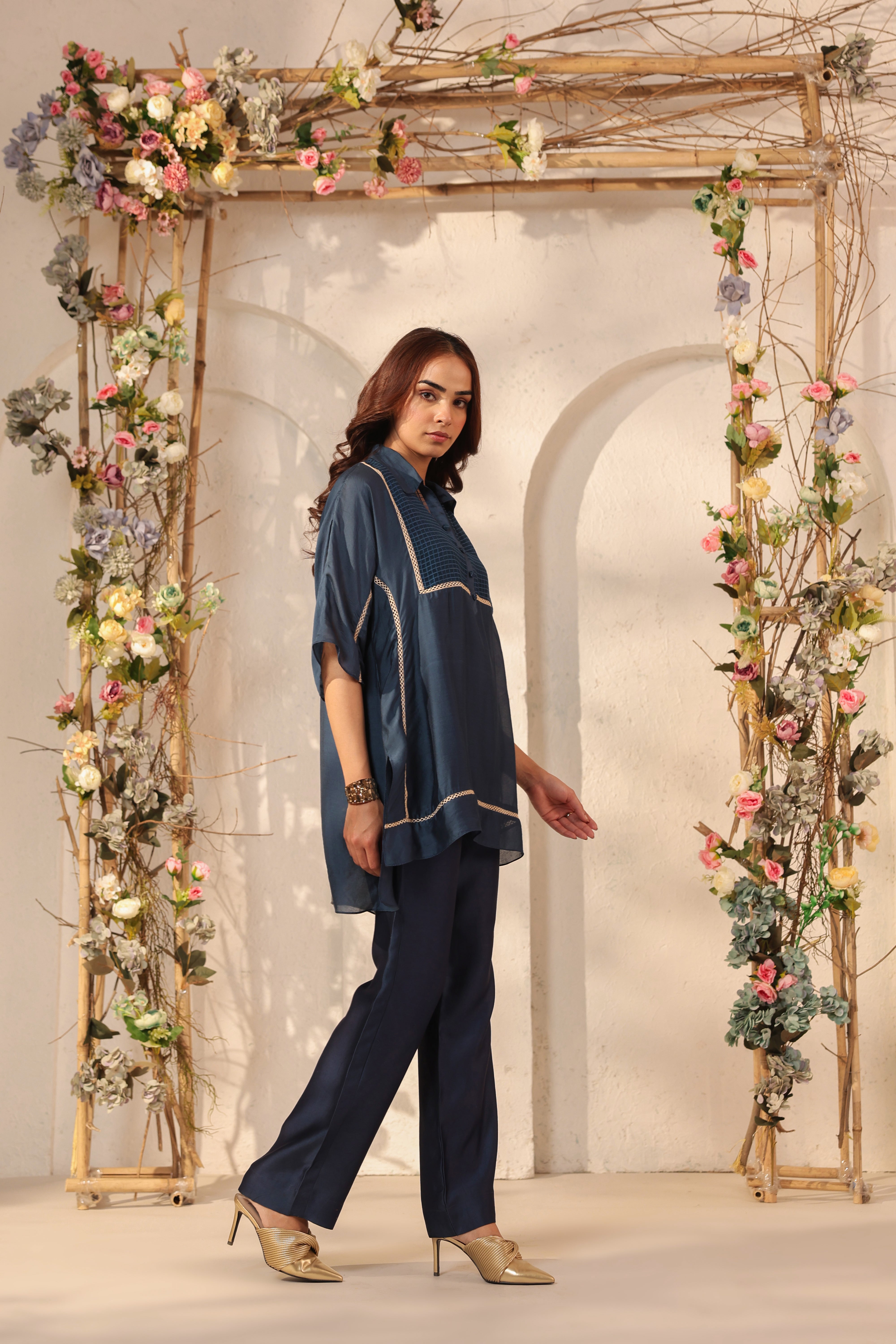 Vaayu Dark Blue Collar Co-ord Set