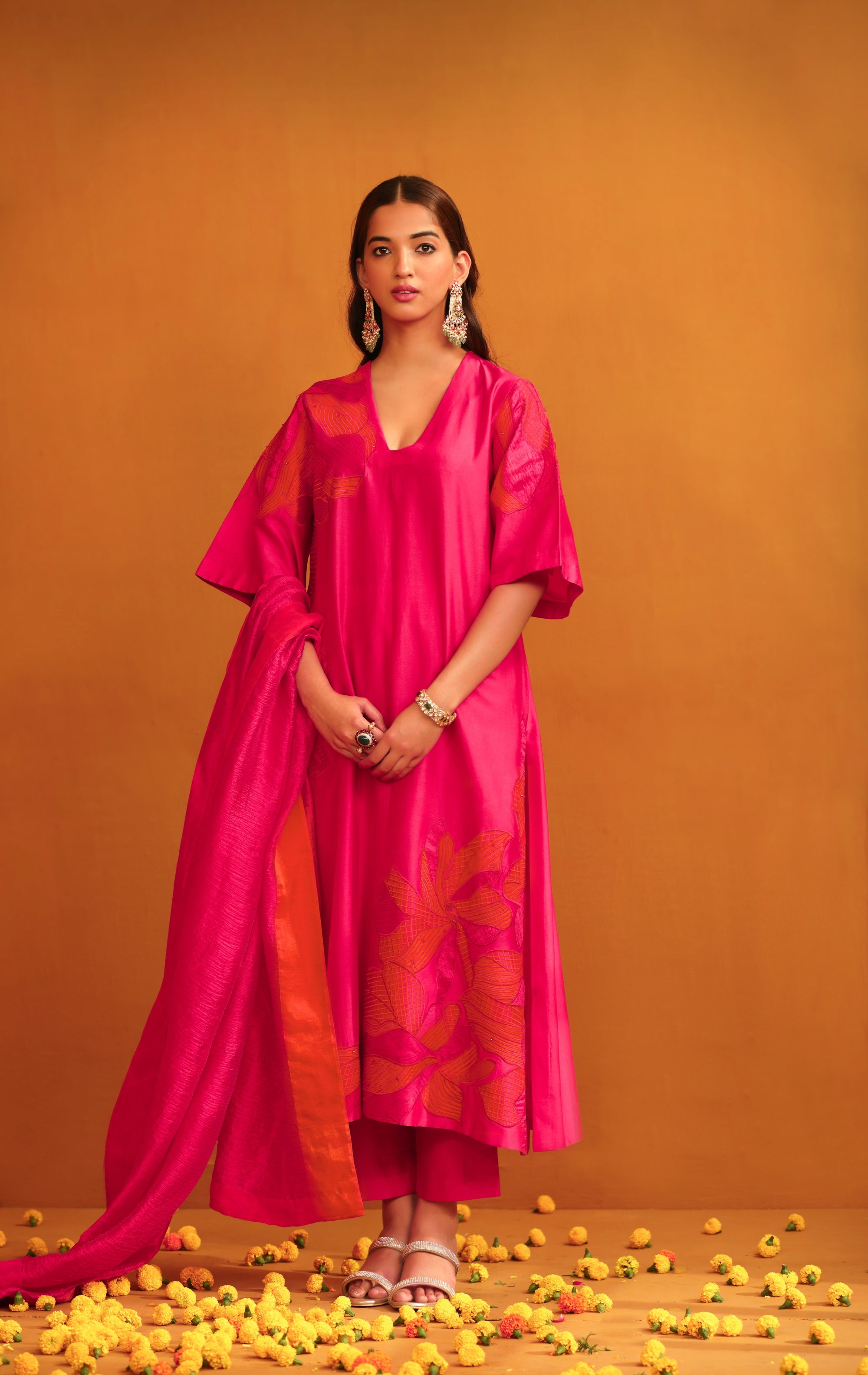 Jasmine Applique Suit Set - Hot Pink