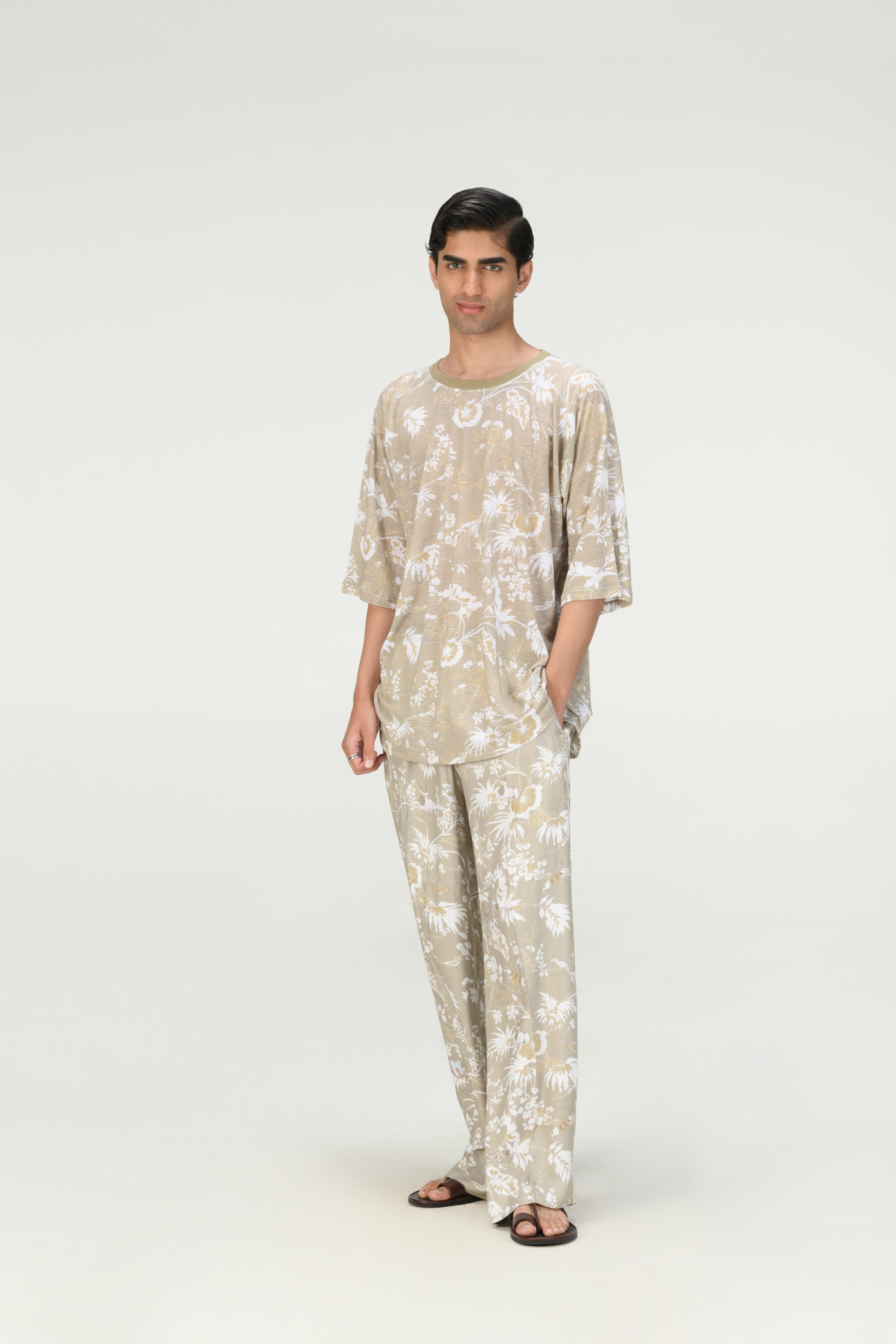 Rainforest Pyjama Pant Oyster Grey Cotton Silk Twill