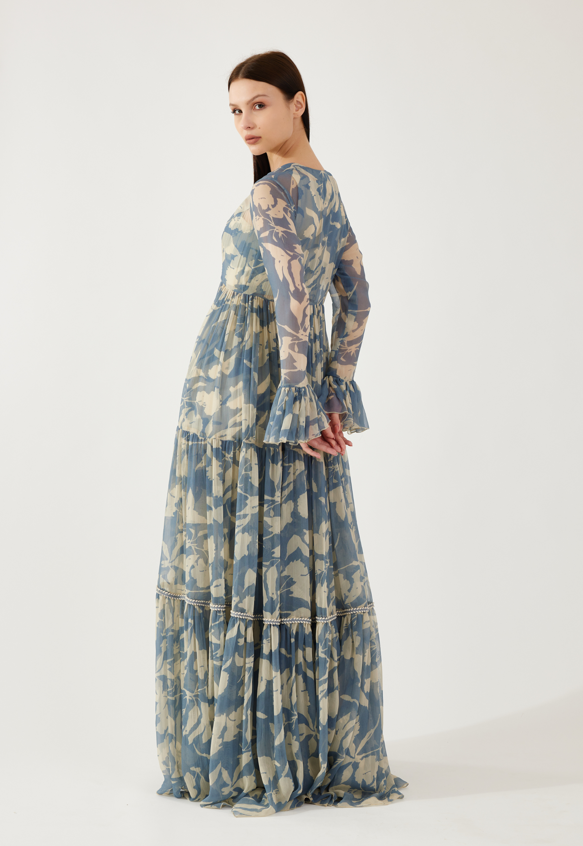 Blue and cream floral cape