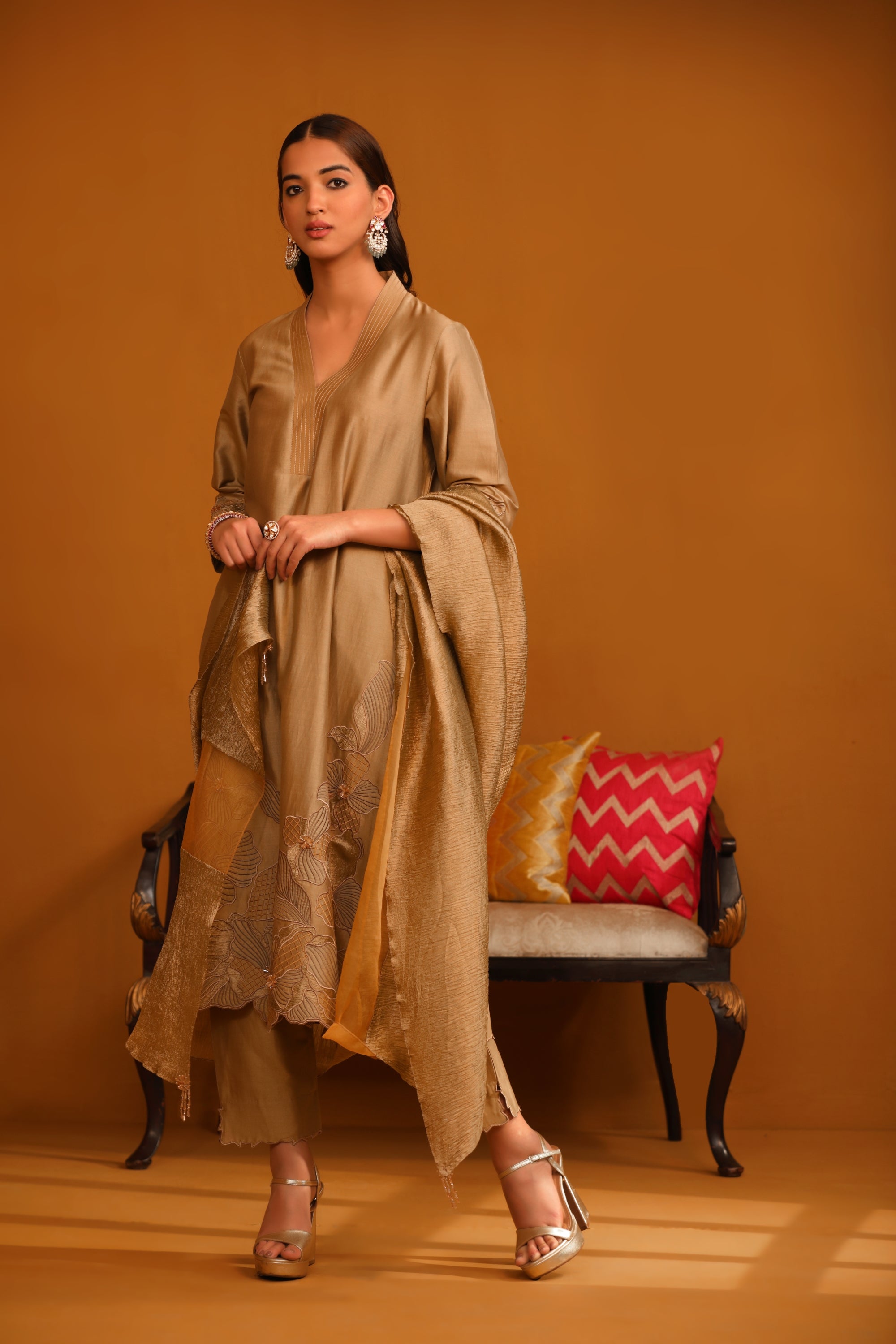 Pakeeza Applique Suit Set - Camel
