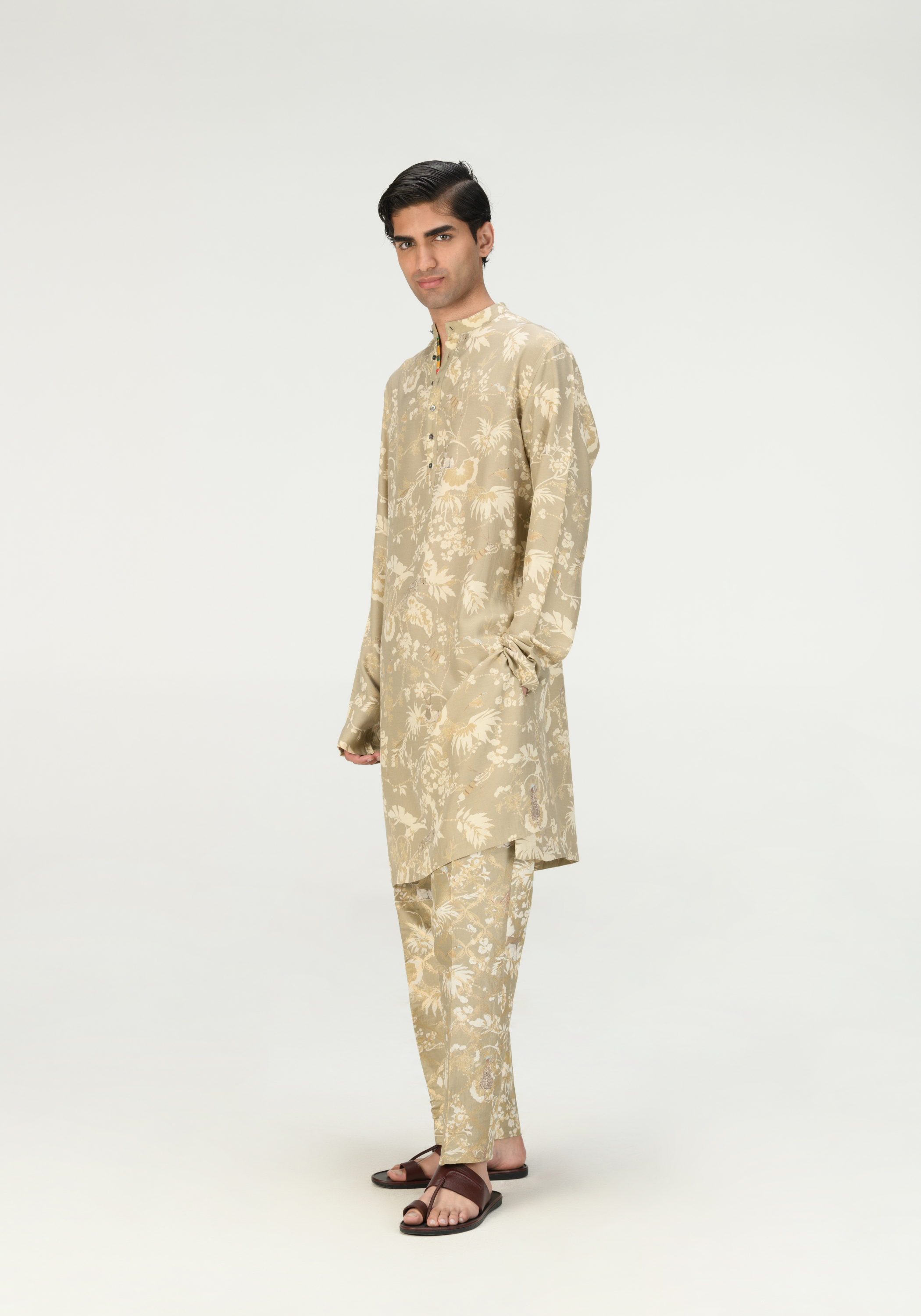 Rainforest Bade Miyan Kurta Ogrey Rainforest Muga Satin Silk