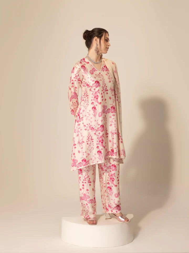 Ivory & Pink  Botanical Printed Kurta Set