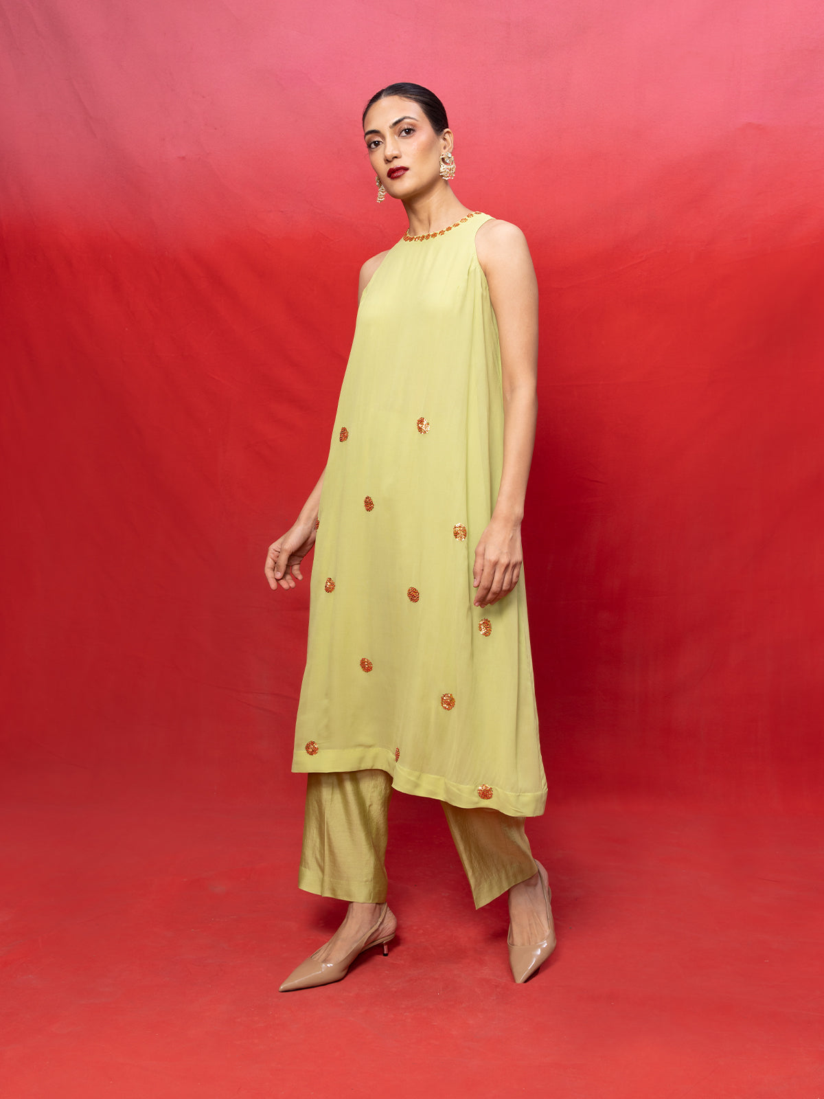 Handwoven Pistachio Green Embroidered Suit Set